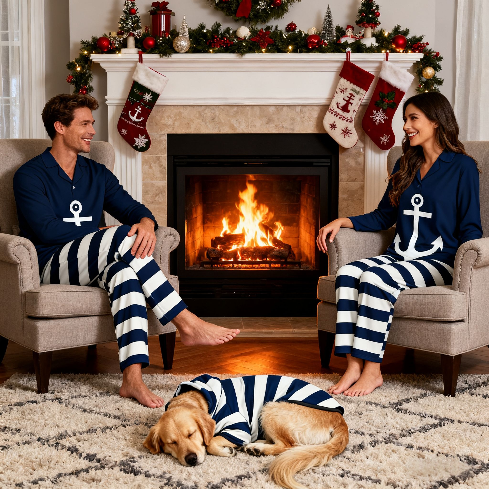 Anchor Stripes Matching Pajamas