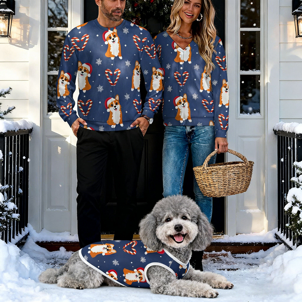 Holiday Corgi Candy Cane Christmas Sweater