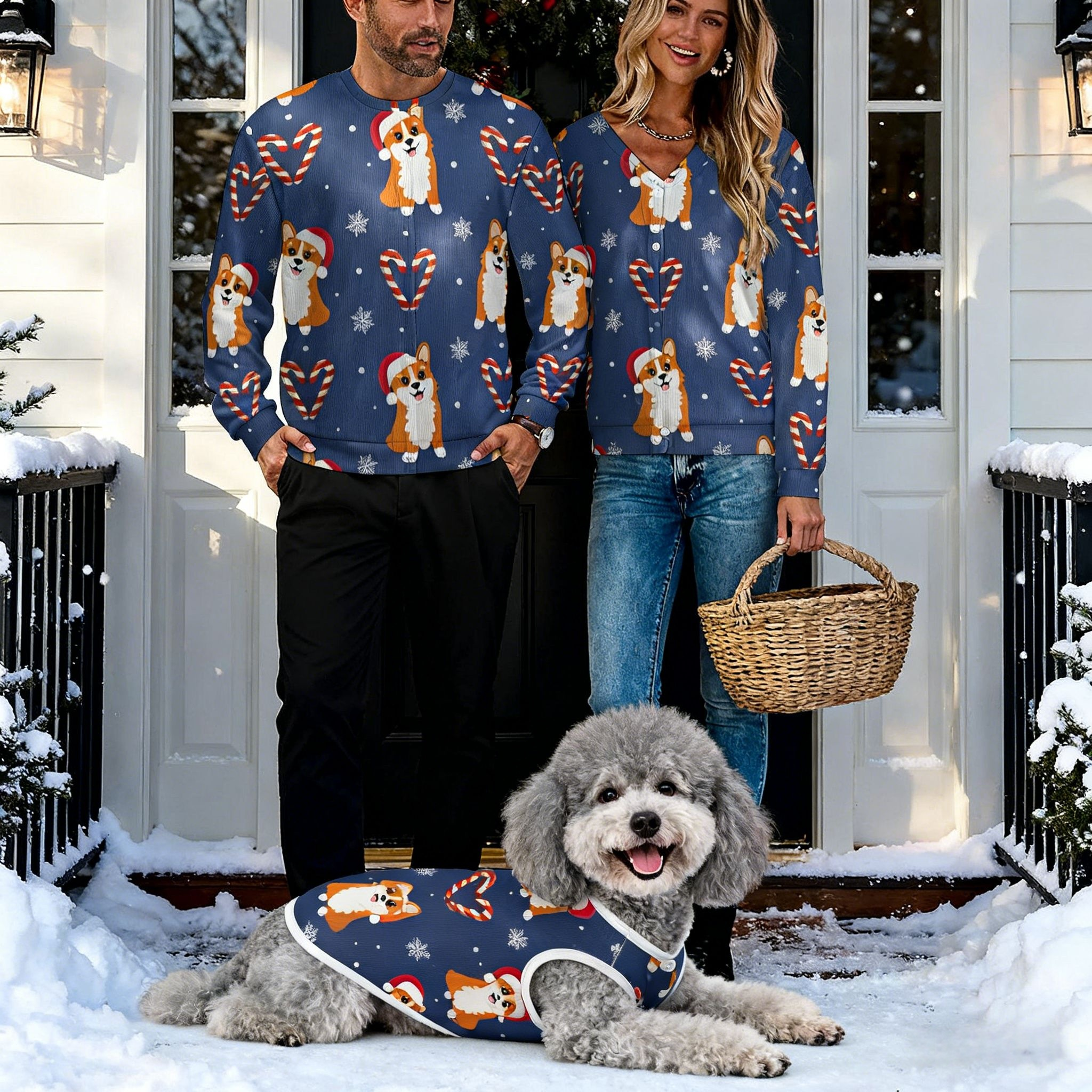 Holiday Corgi Candy Cane Christmas Sweater