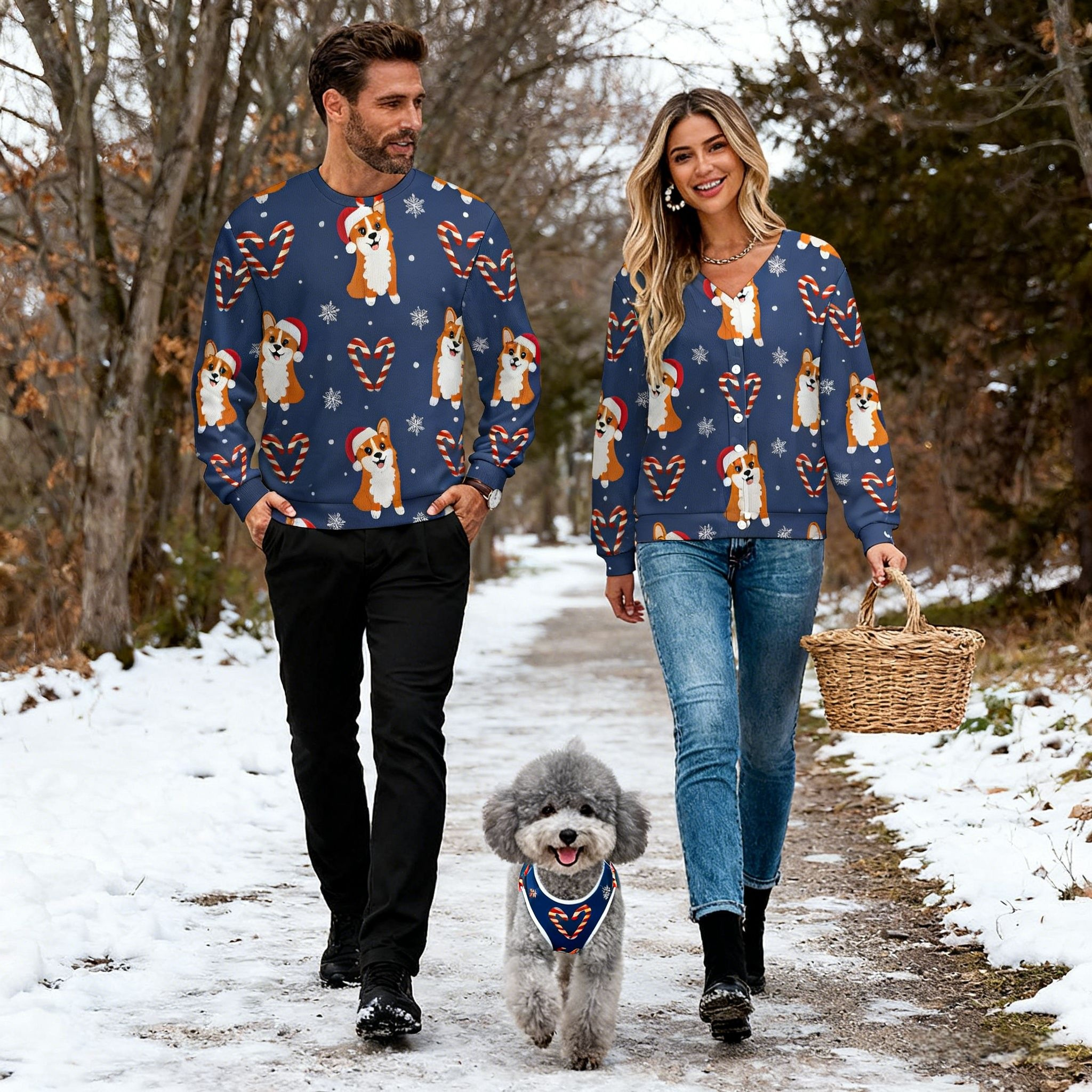 Holiday Corgi Candy Cane Christmas Sweater