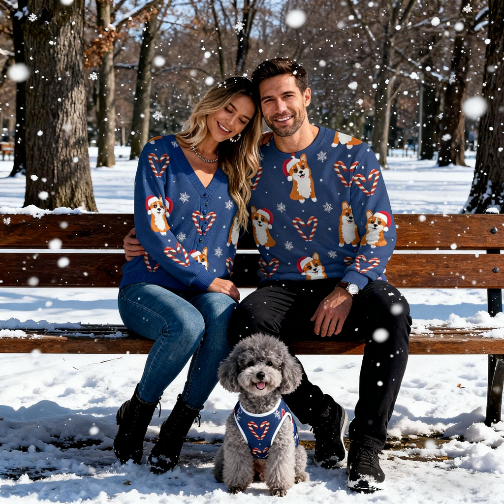 Holiday Corgi Candy Cane Christmas Sweater