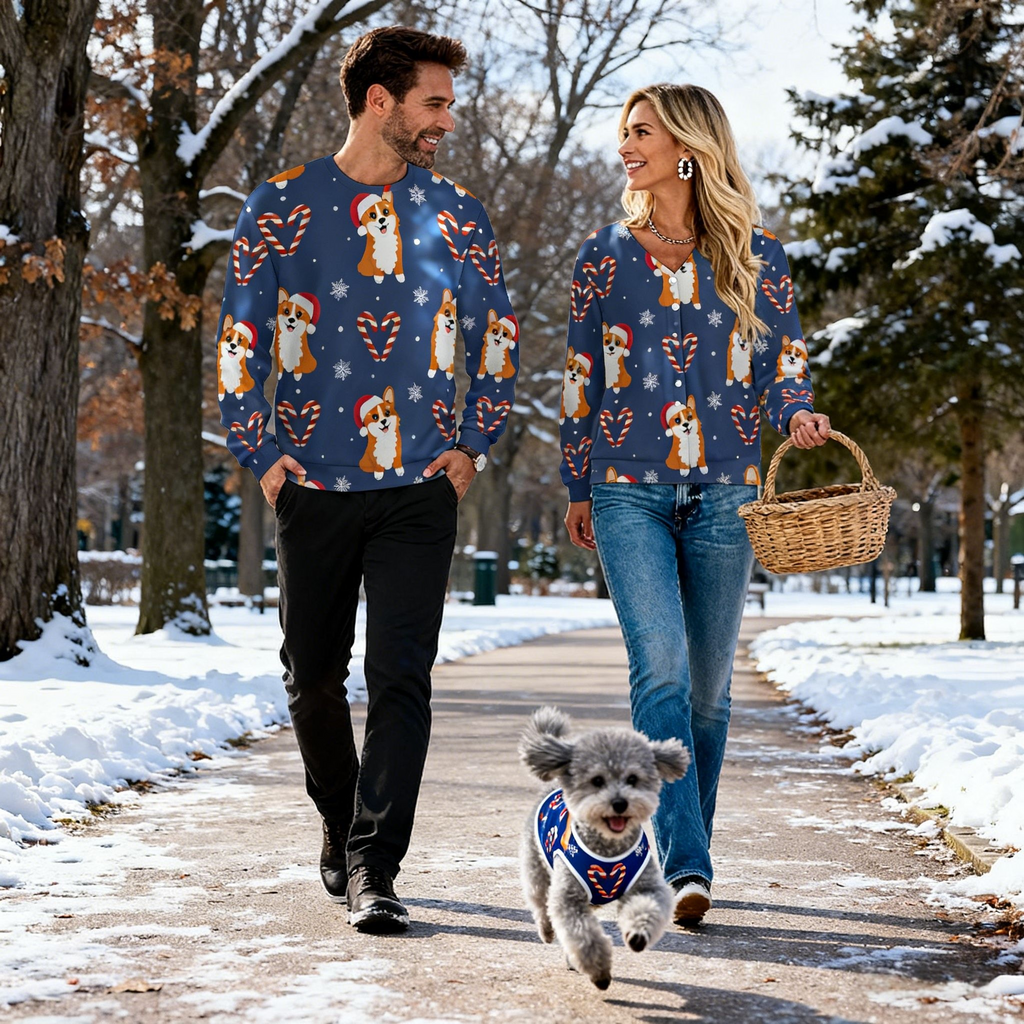 Holiday Corgi Candy Cane Christmas Sweater