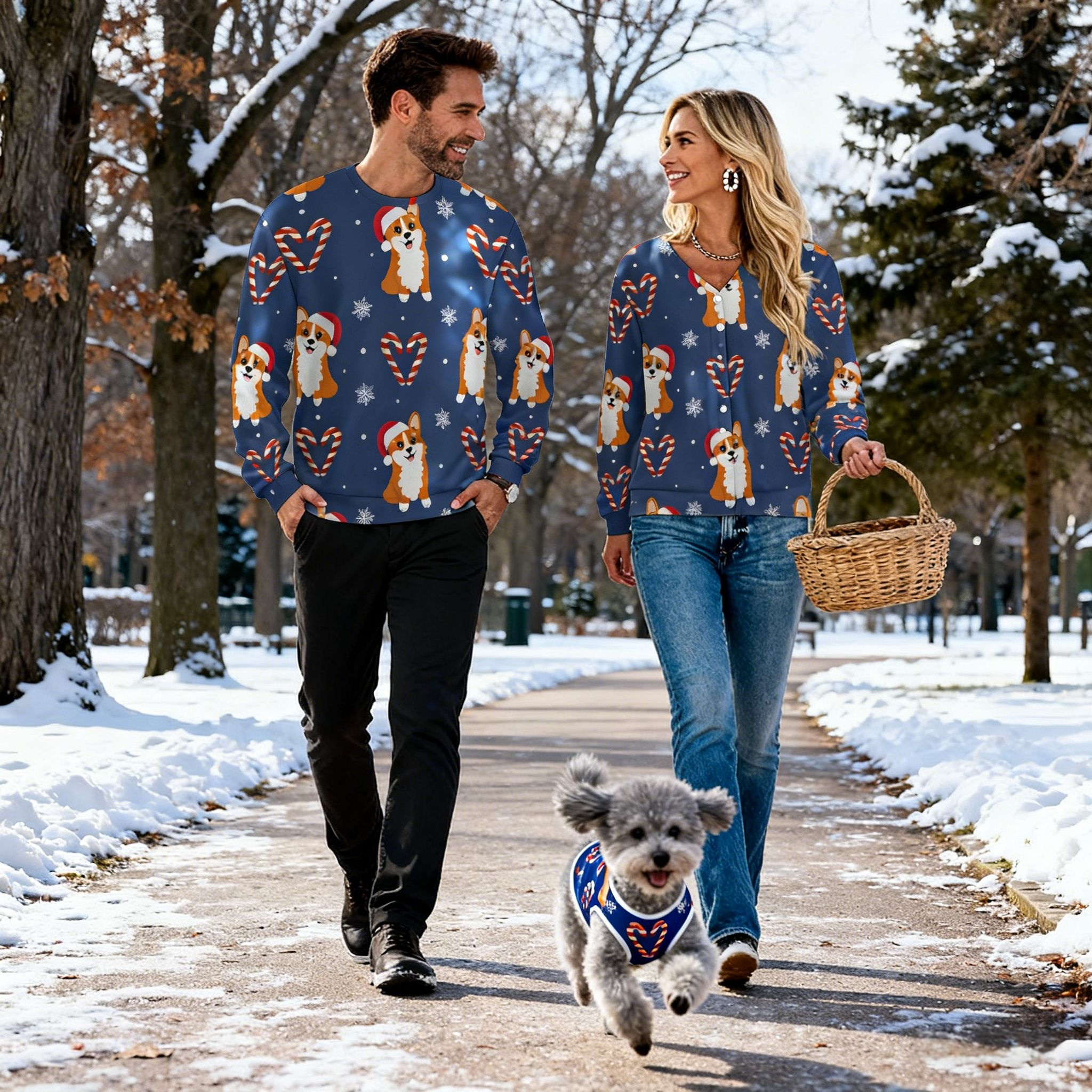 Holiday Corgi Candy Cane Christmas Sweater