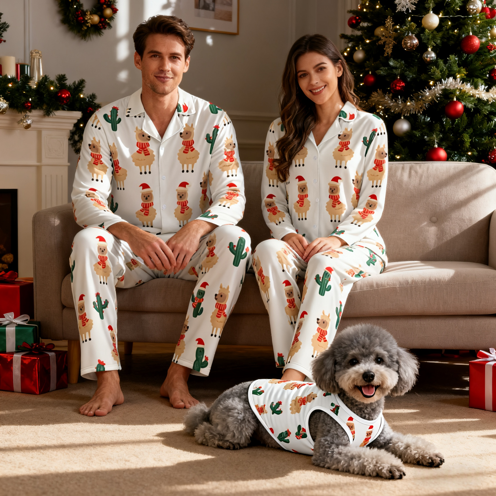 Holiday Llama & Cactus Matching Pajamas