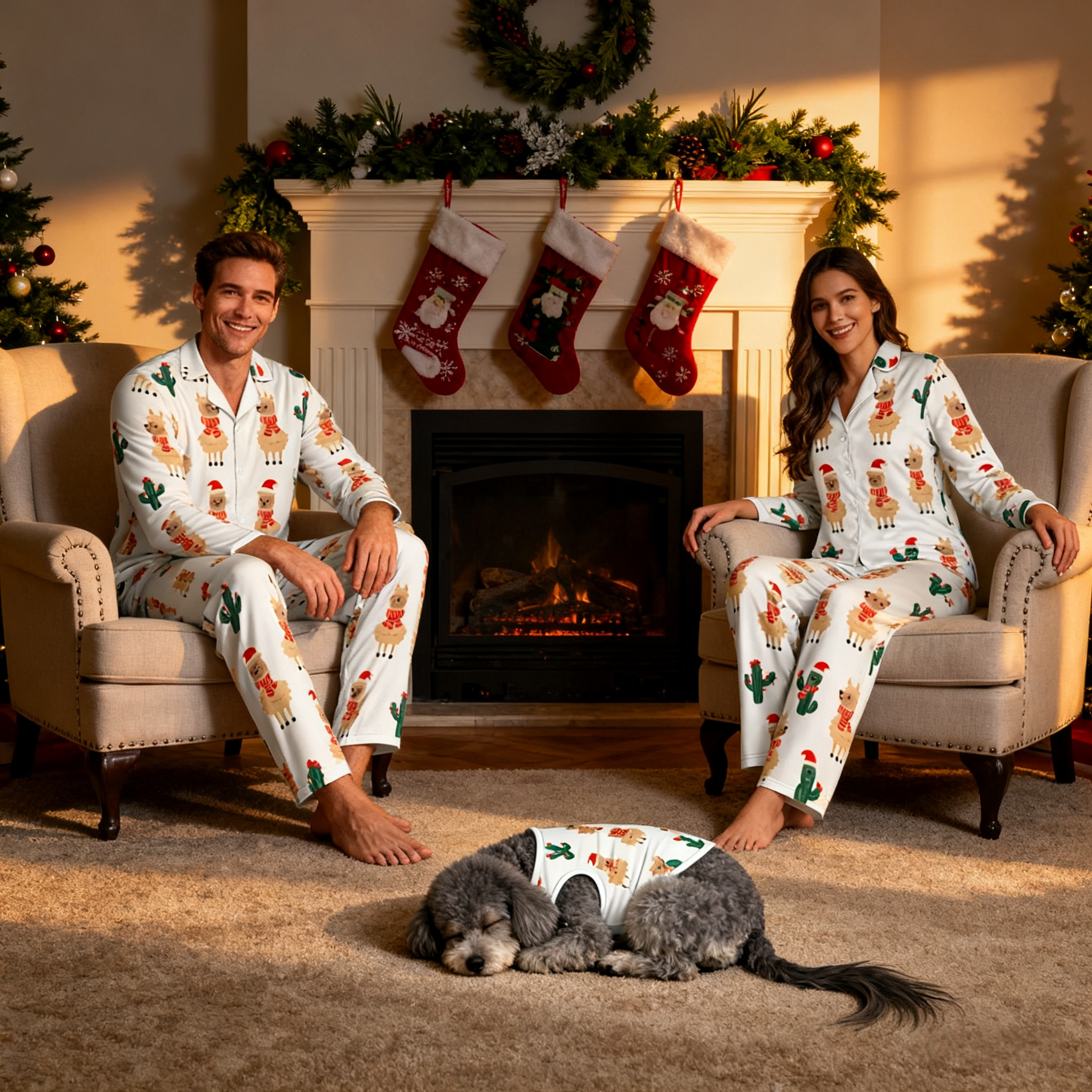 Holiday Llama & Cactus Matching Pajamas