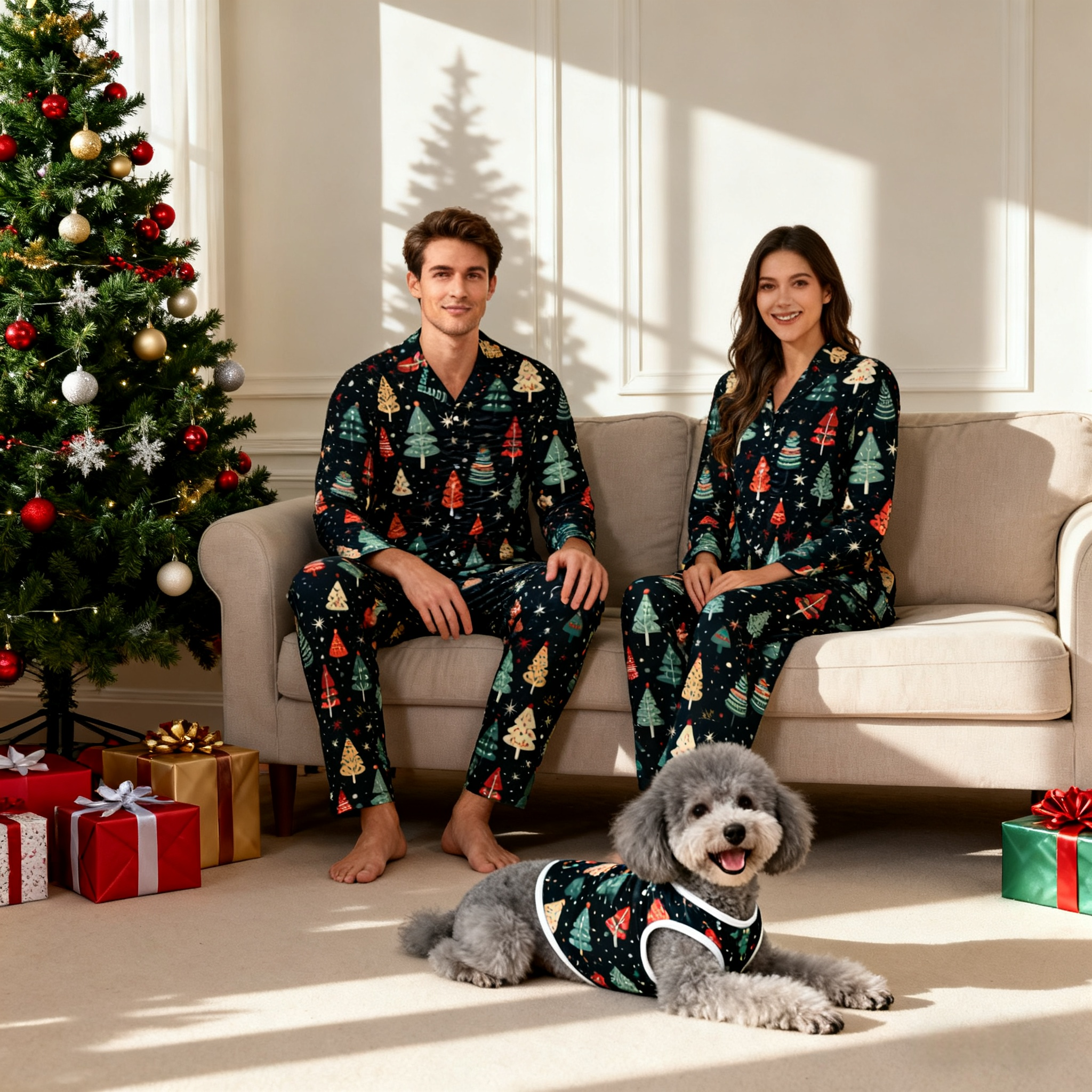 Holiday Christmas Trees Matching Pajamas