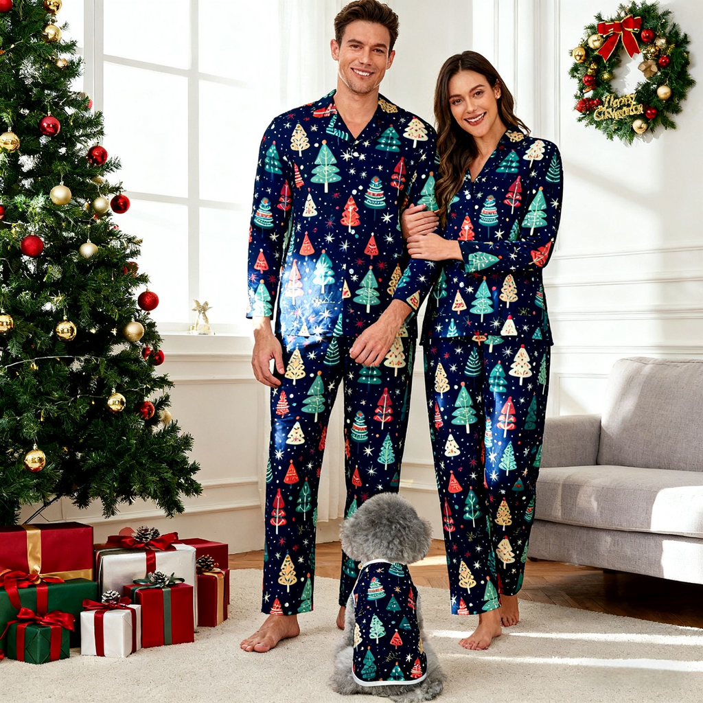 Holiday Christmas Trees Matching Pajamas