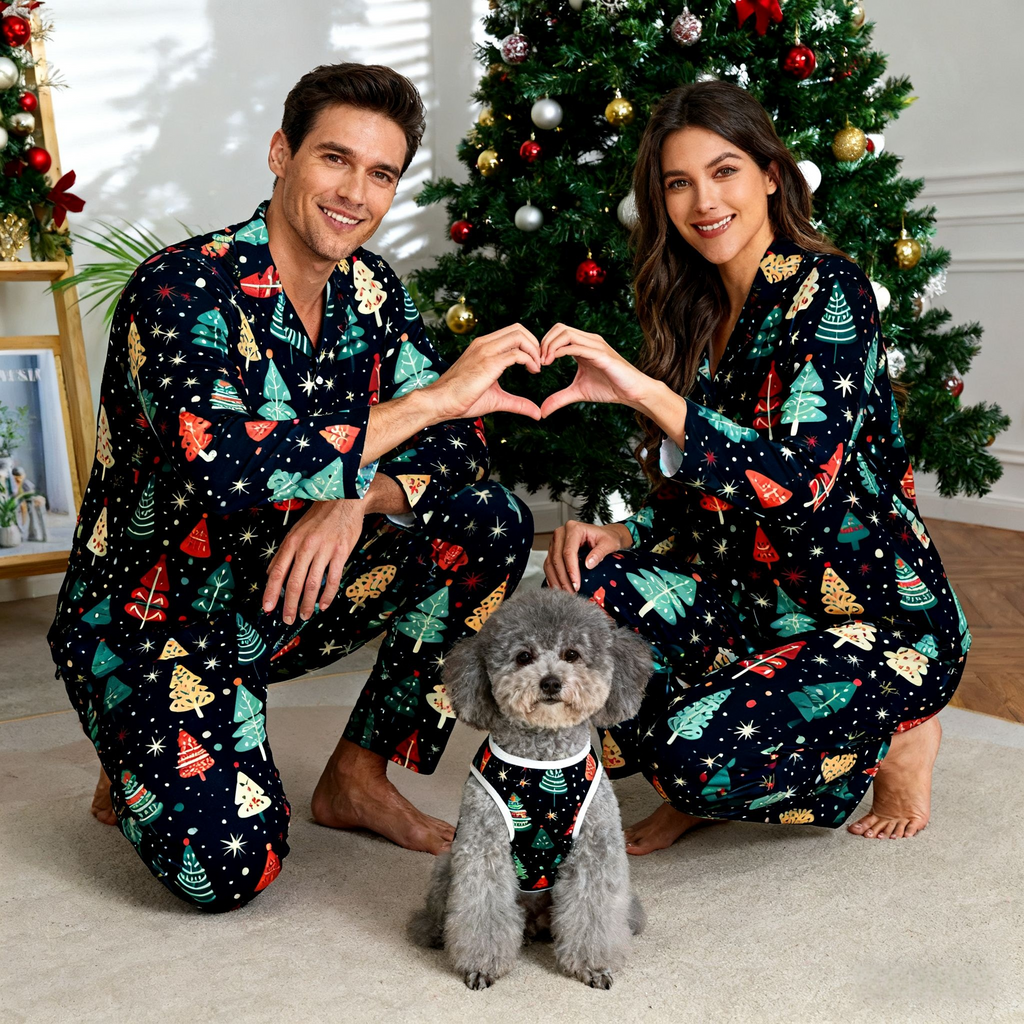 Holiday Christmas Trees Matching Pajamas