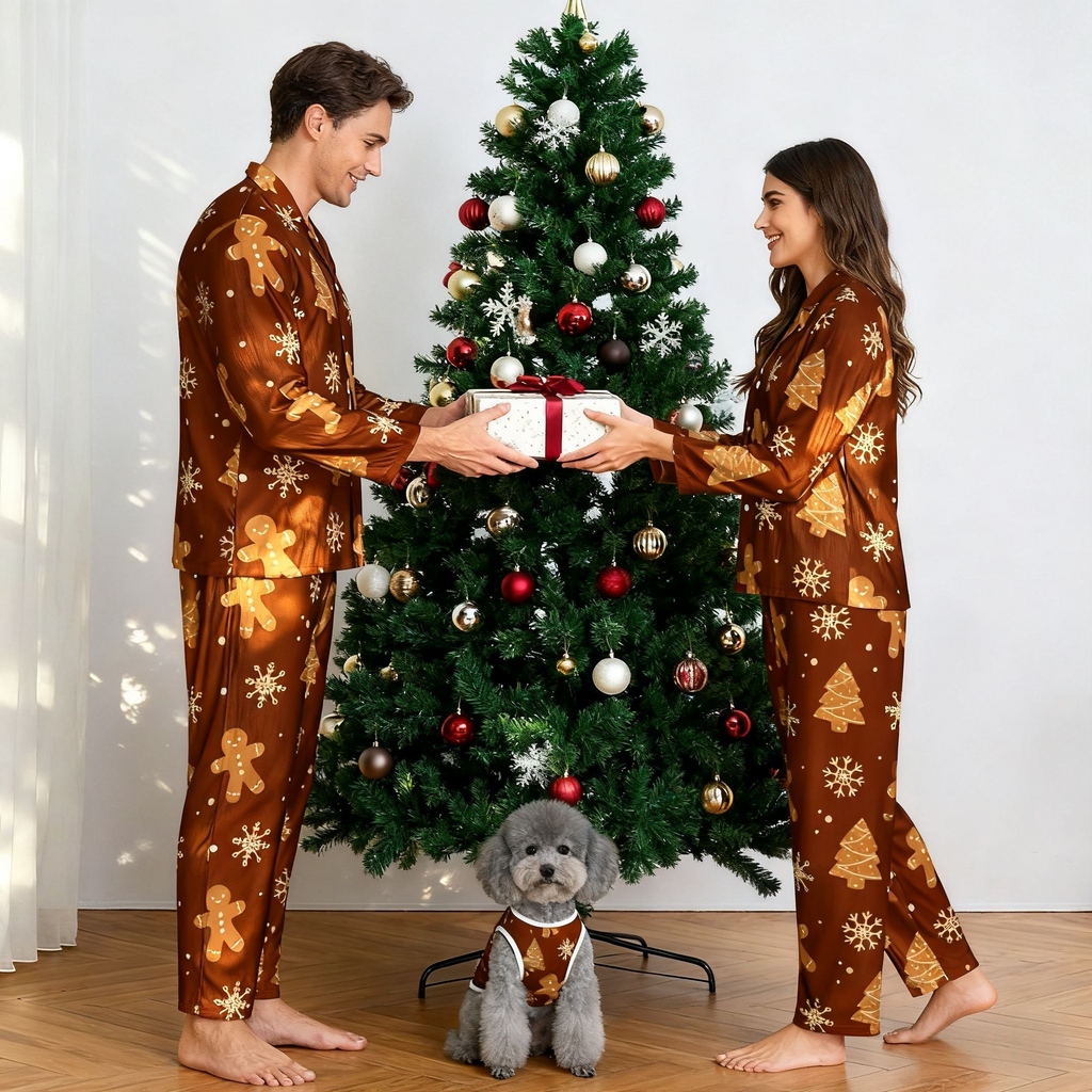 Holiday Gingerbread Snow Matching Pajamas