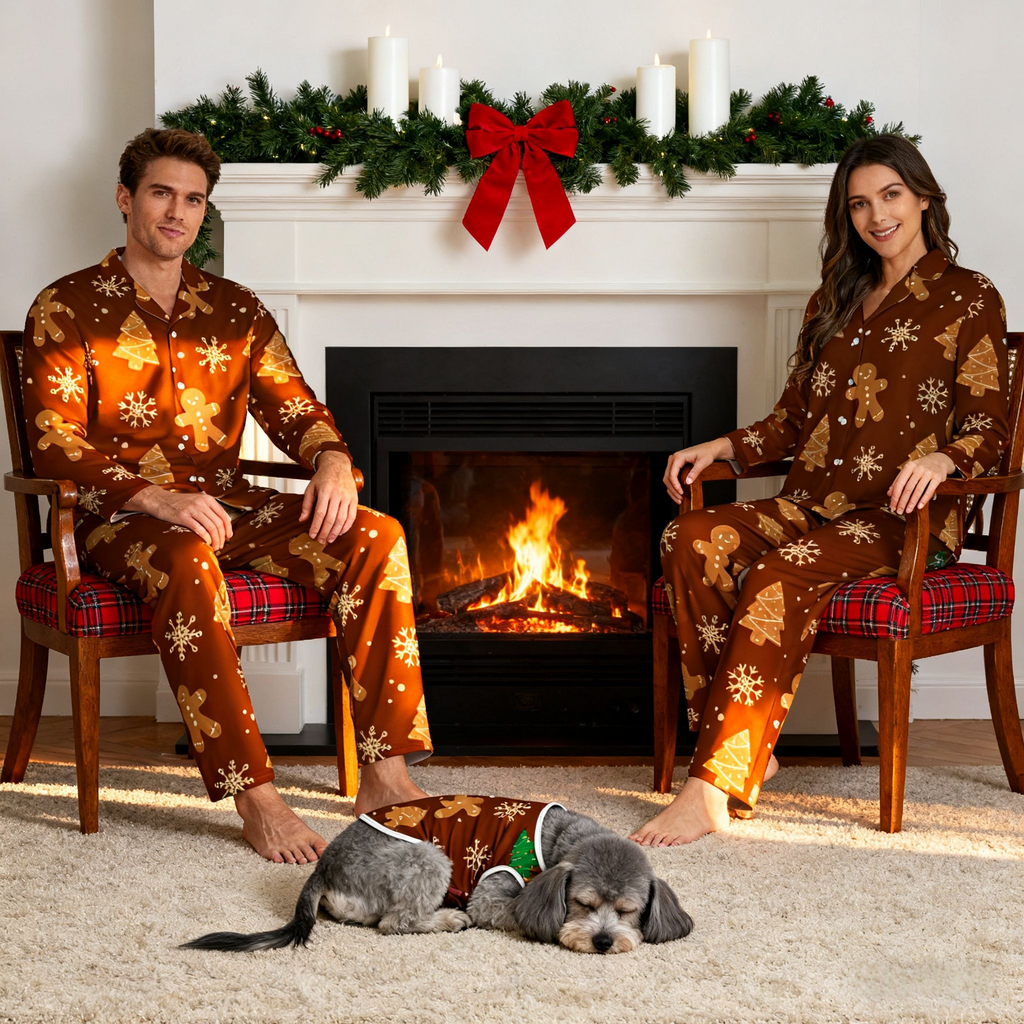 Holiday Gingerbread Snow Matching Pajamas
