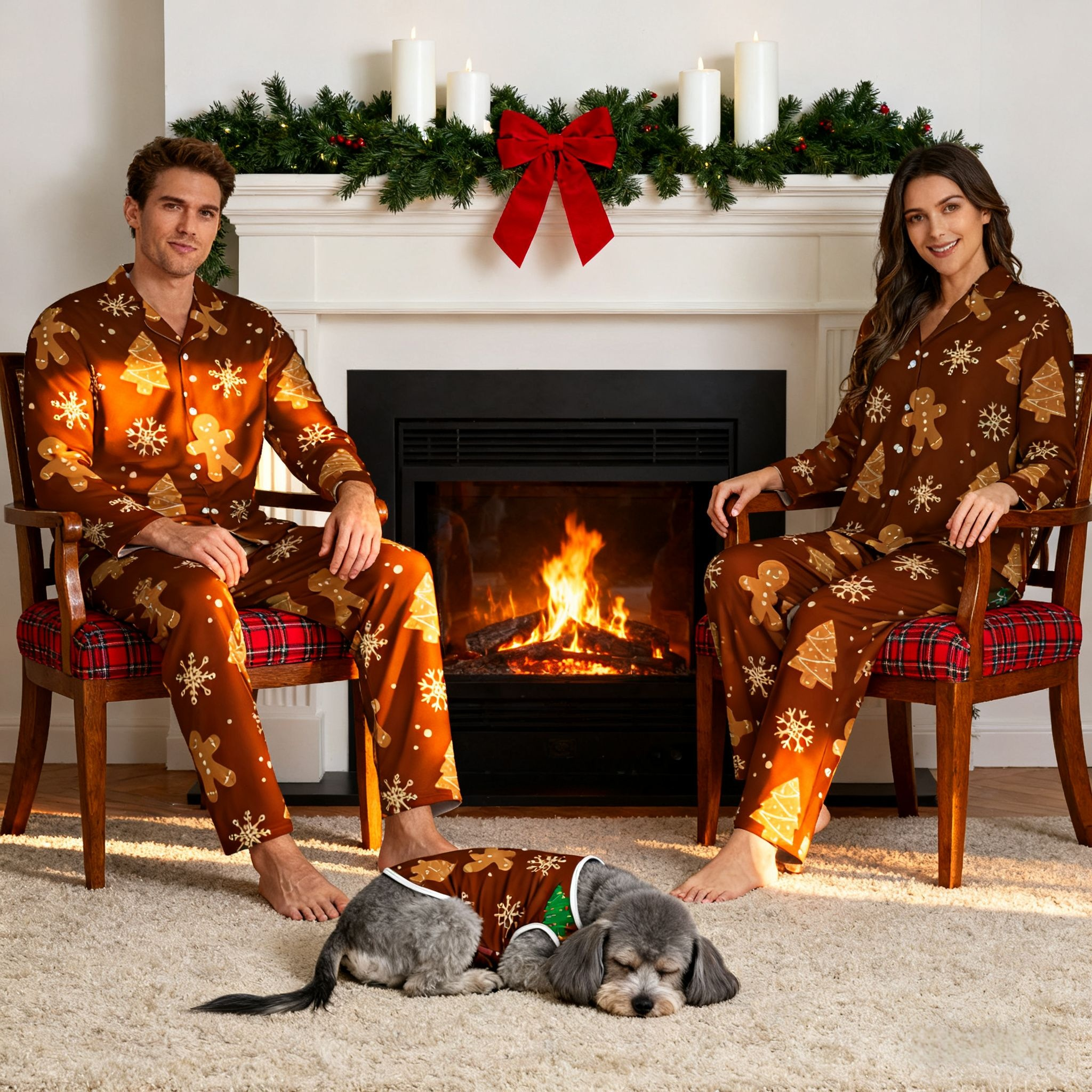 Holiday Gingerbread Snow Matching Pajamas