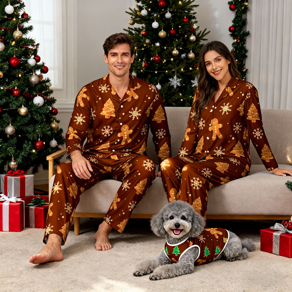 Holiday Gingerbread Snow Matching Pajamas