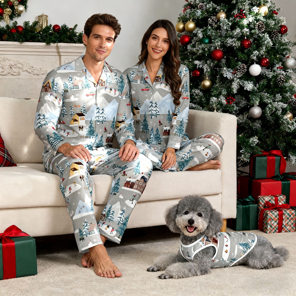 Holiday Winter Village Scene Matching Pajamas