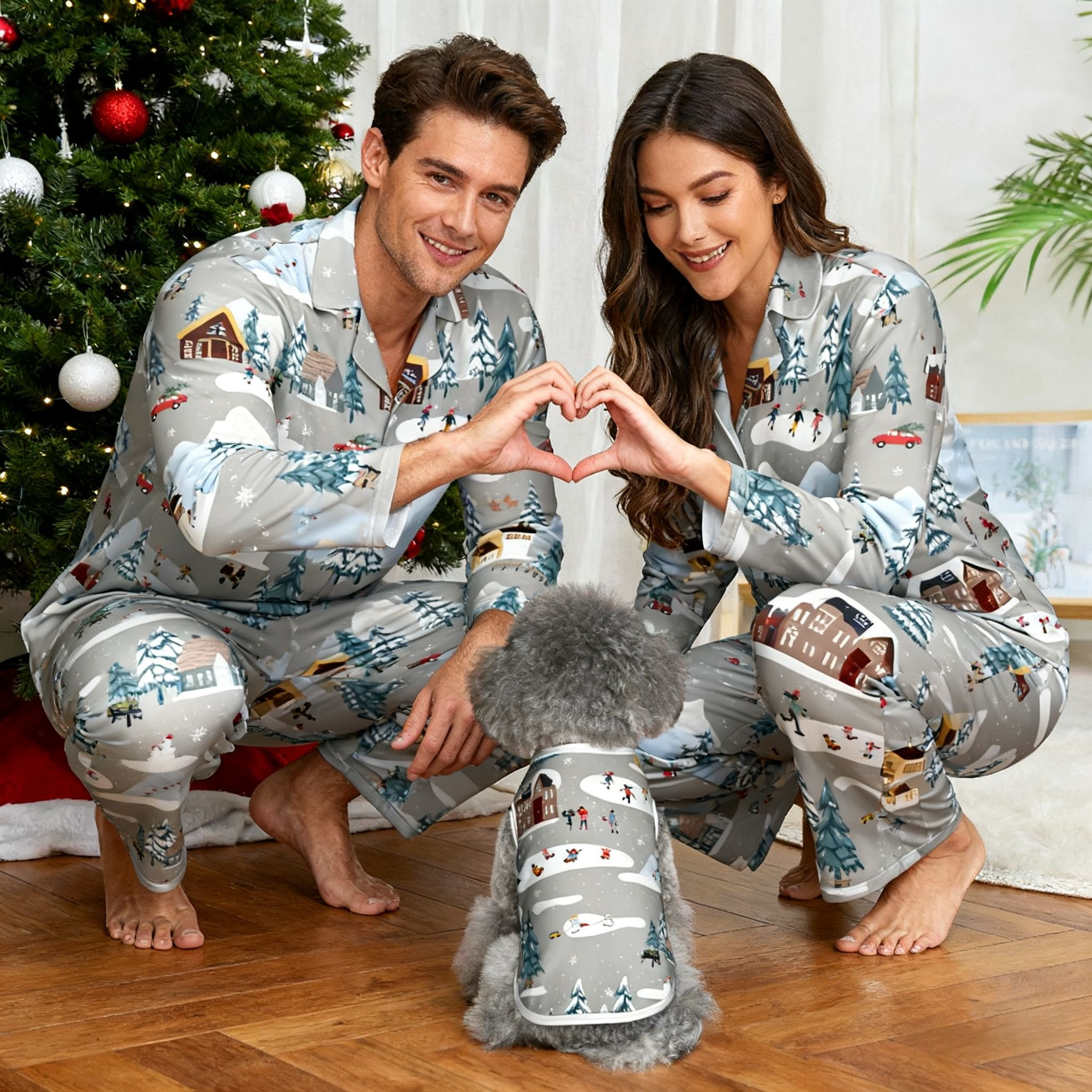 Holiday Winter Village Scene Matching Pajamas