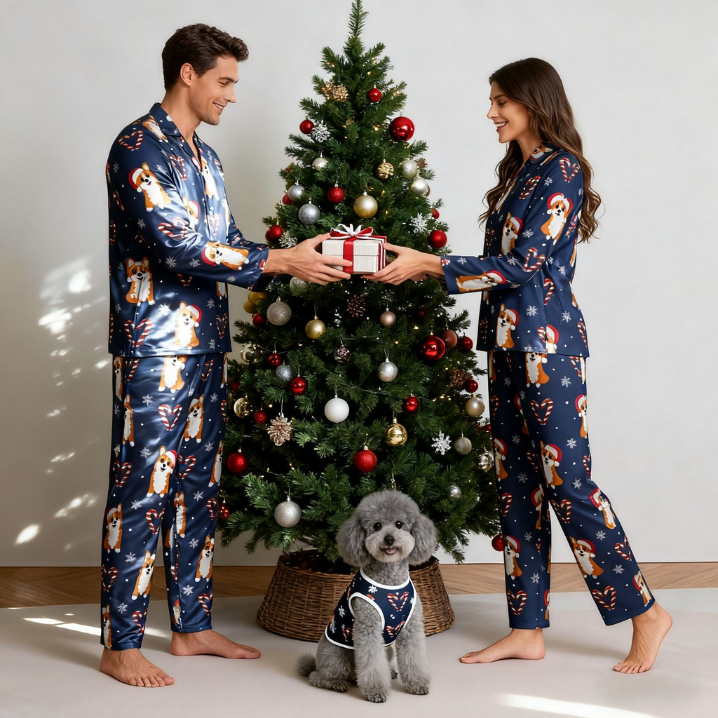 Holiday Corgi Candy Matching Pajamas