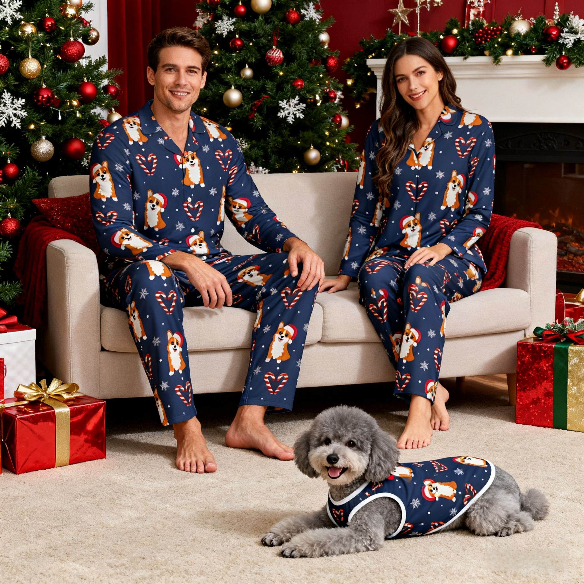 Holiday Corgi Candy Matching Pajamas