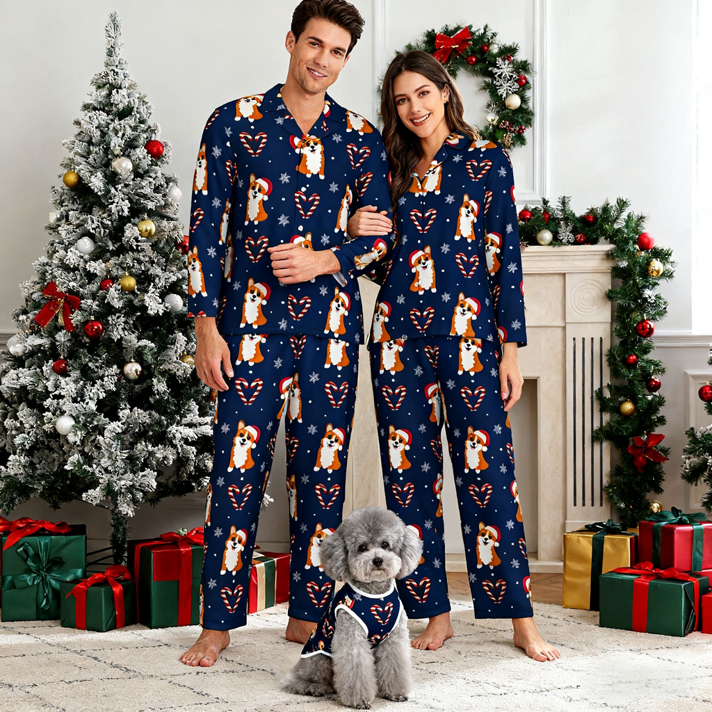 Holiday Corgi Candy Matching Pajamas