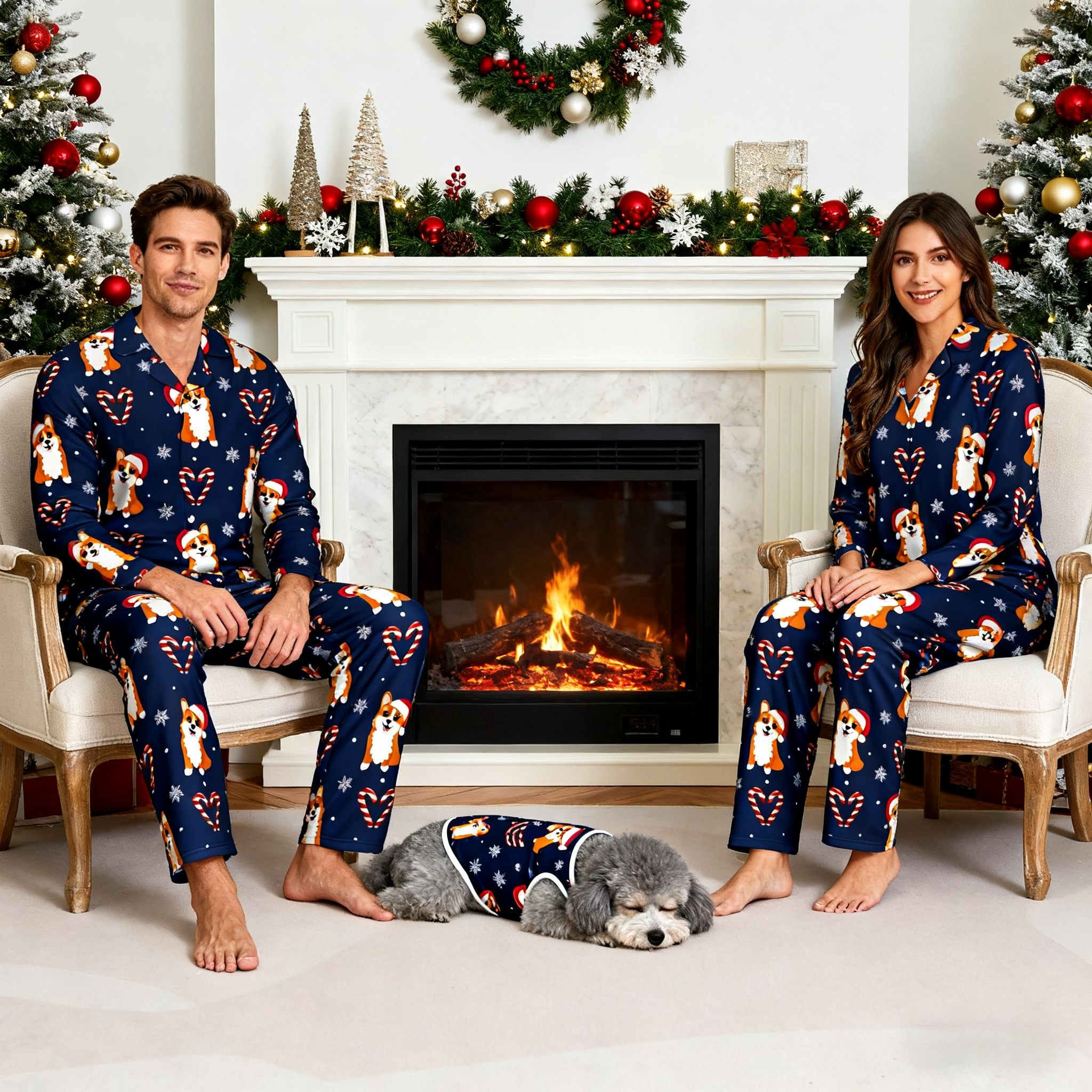 Holiday Corgi Candy Matching Pajamas