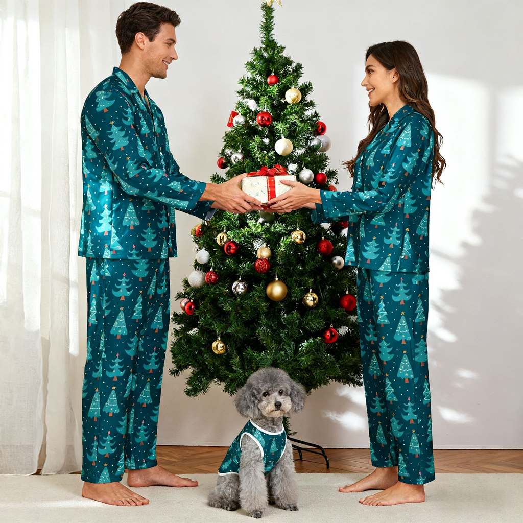Holiday Green Christmas Trees Matching Pajamas