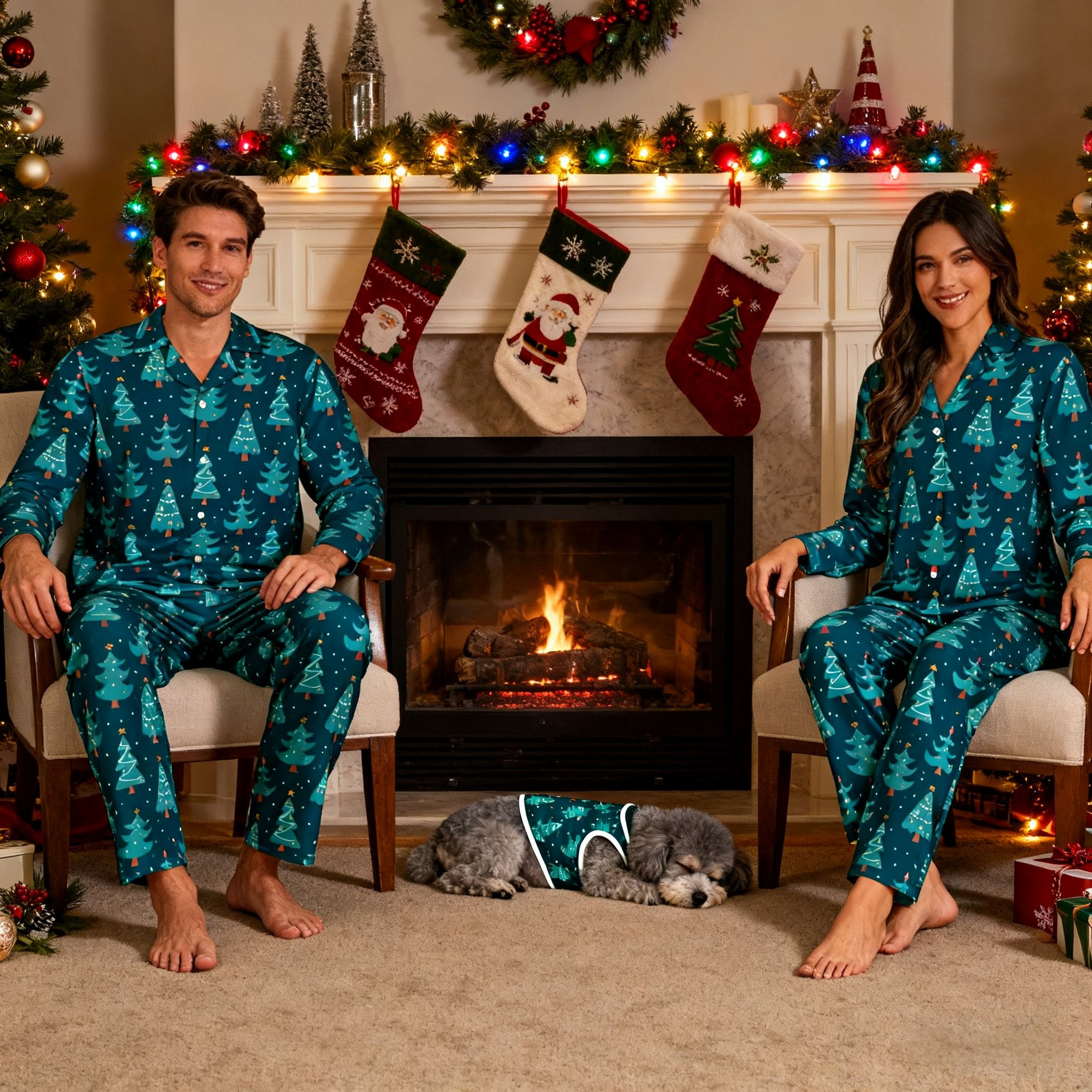 Holiday Green Christmas Trees Matching Pajamas