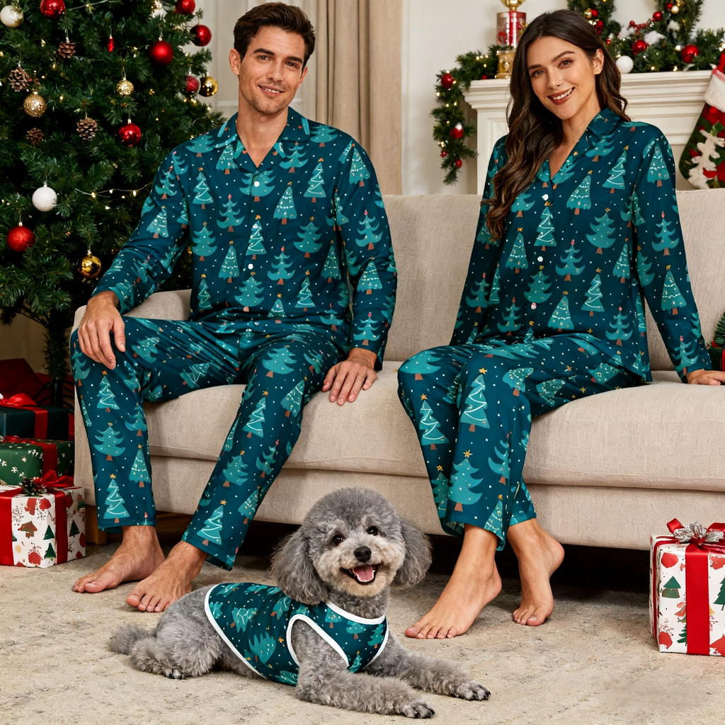 Holiday Green Christmas Trees Matching Pajamas