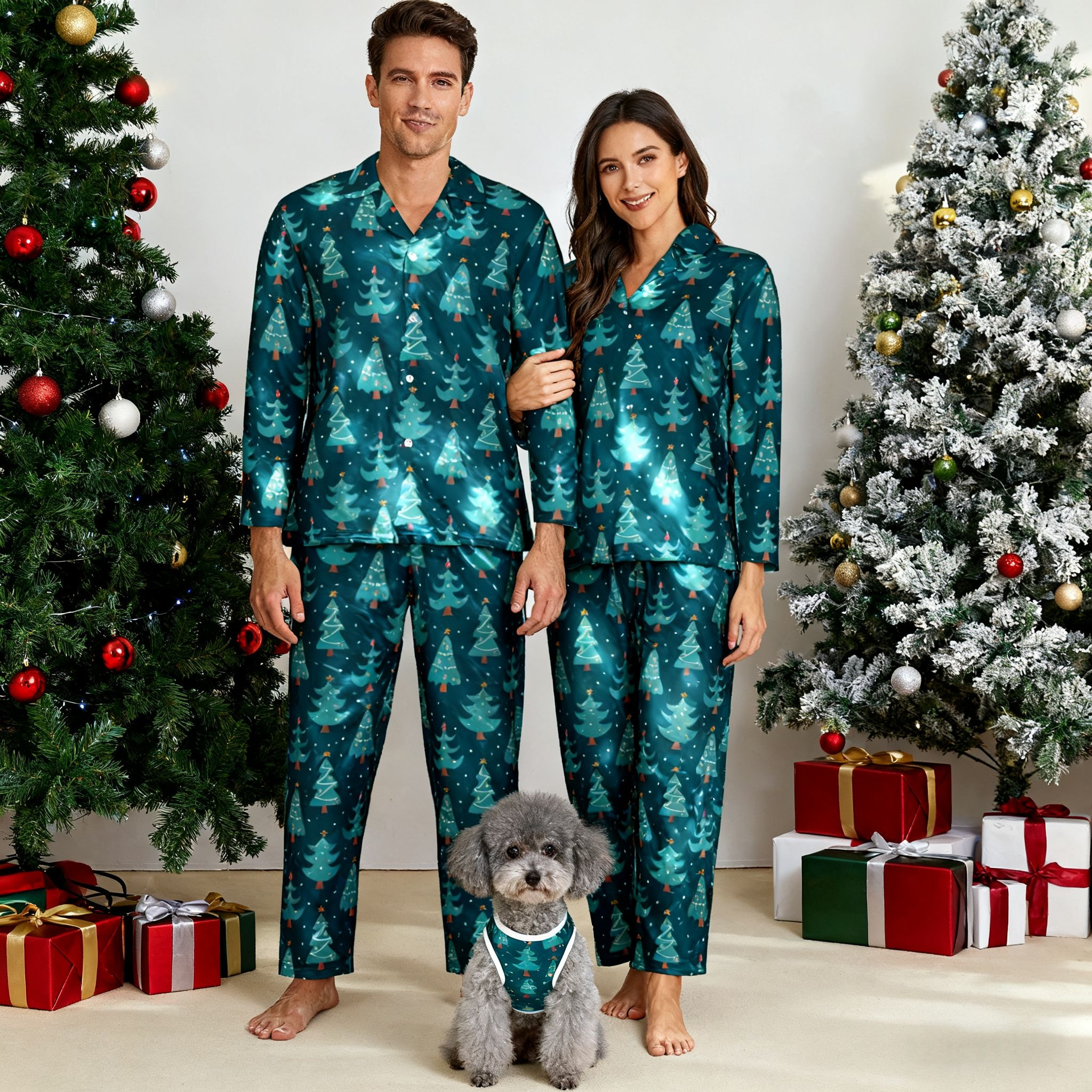 Holiday Green Christmas Trees Matching Pajamas