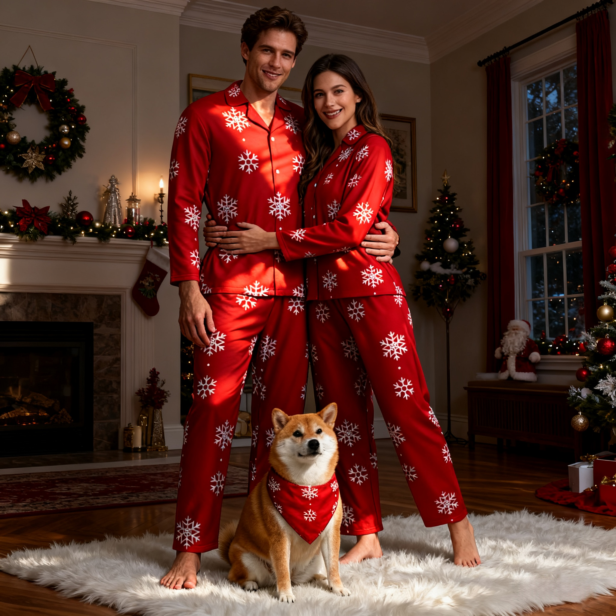 Holiday Red Snowflake Matching Pajamas