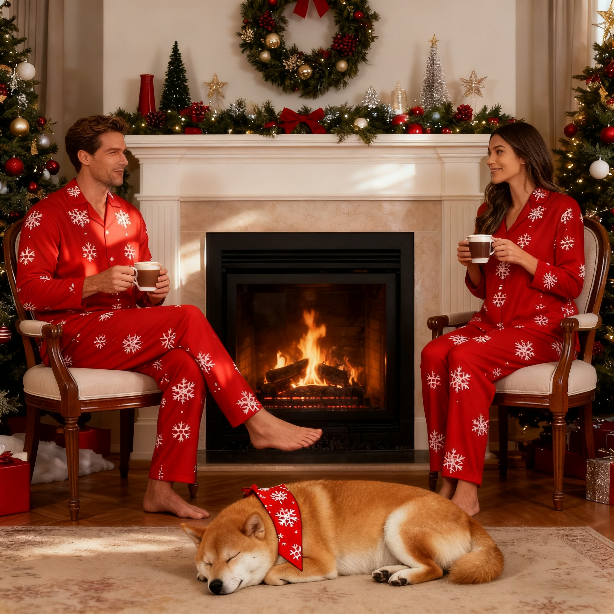 Holiday Red Snowflake Matching Pajamas