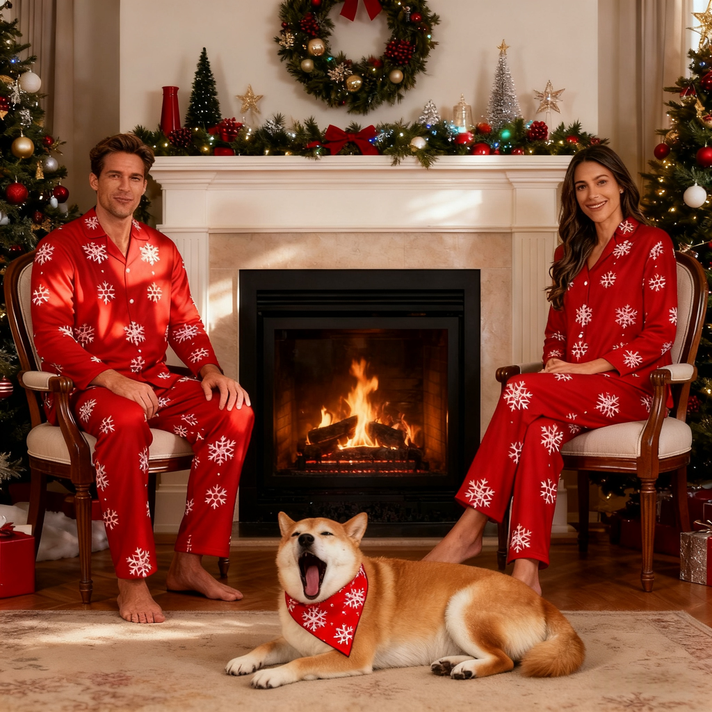 Holiday Red Snowflake Matching Pajamas