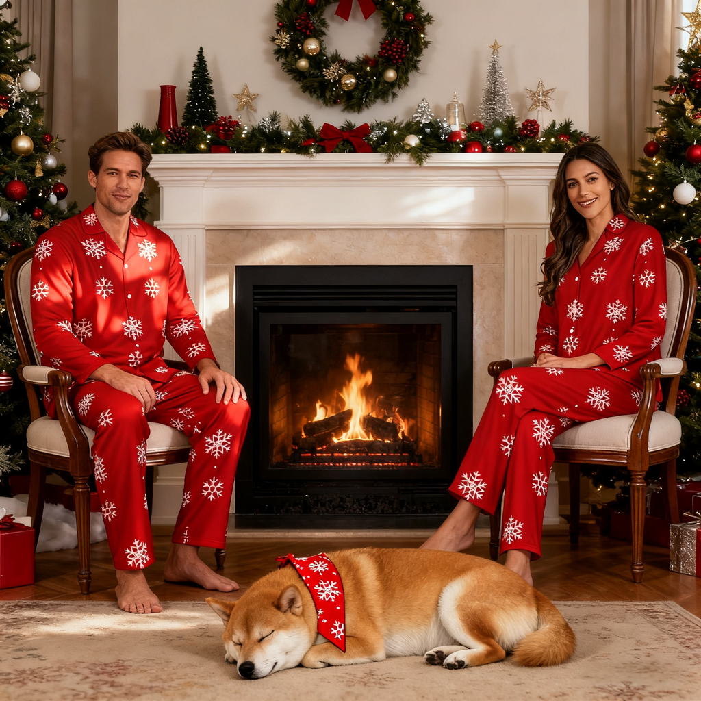Holiday Red Snowflake Matching Pajamas