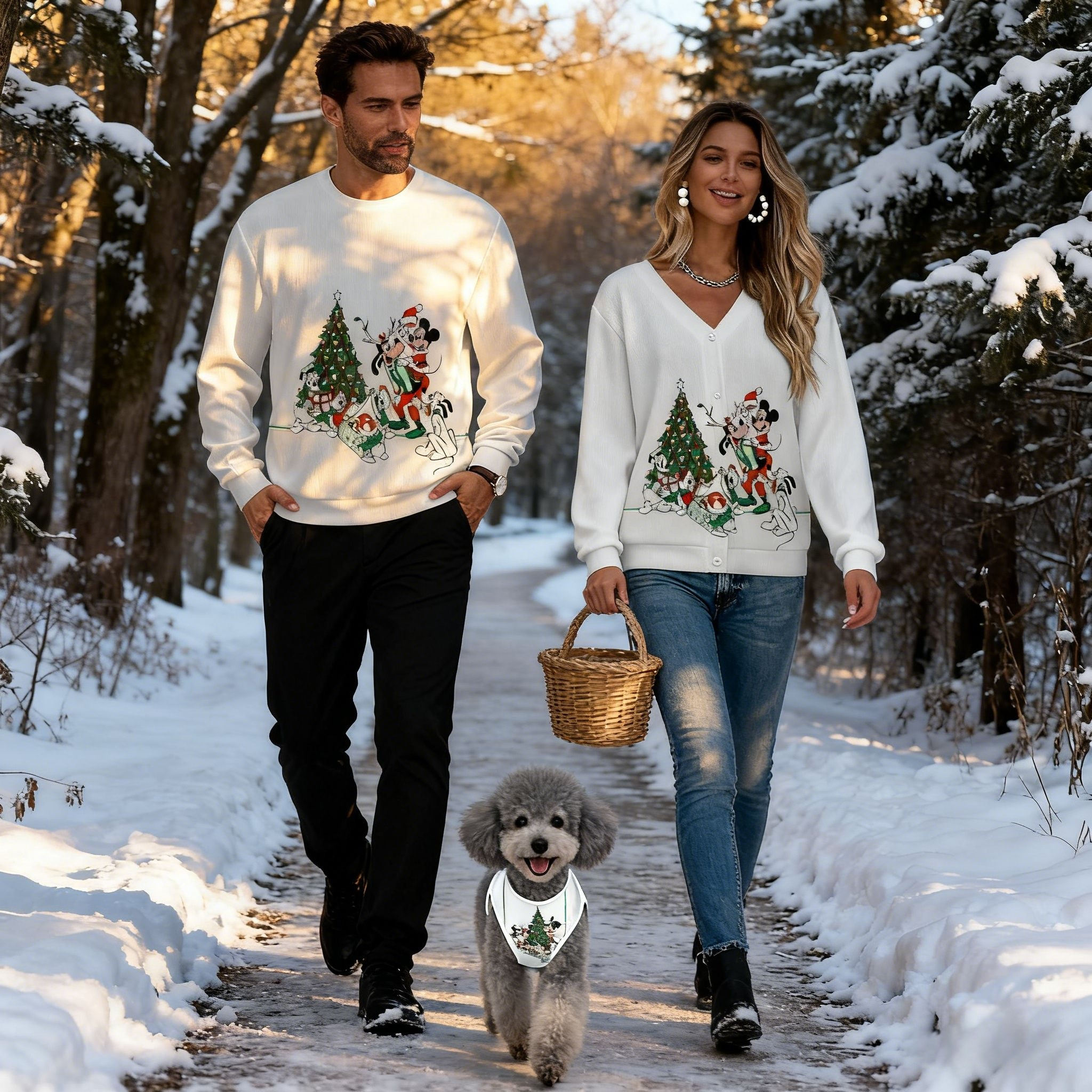 Holiday White Christmas Tree Matching Set Sweater