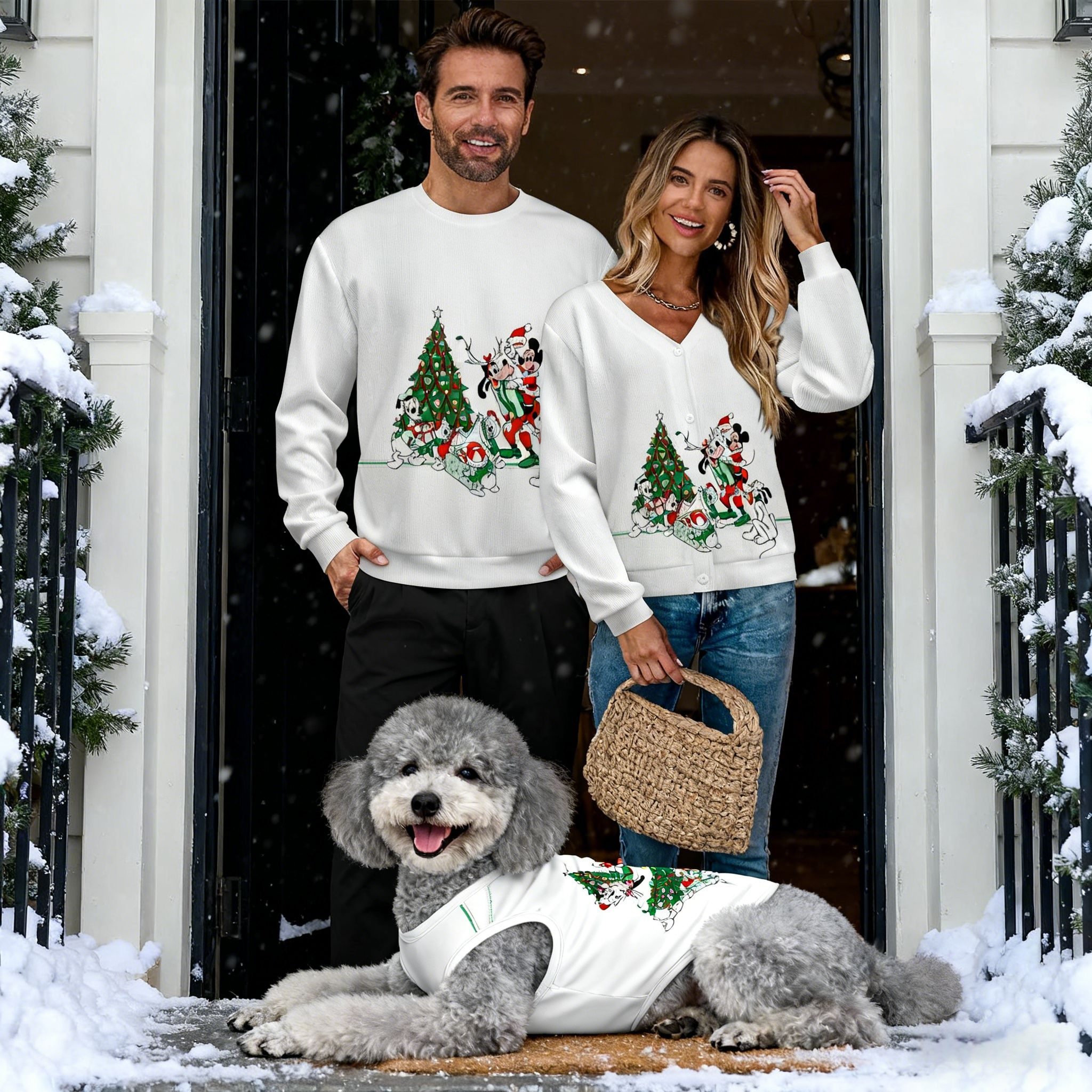 Holiday White Christmas Tree Matching Set Sweater