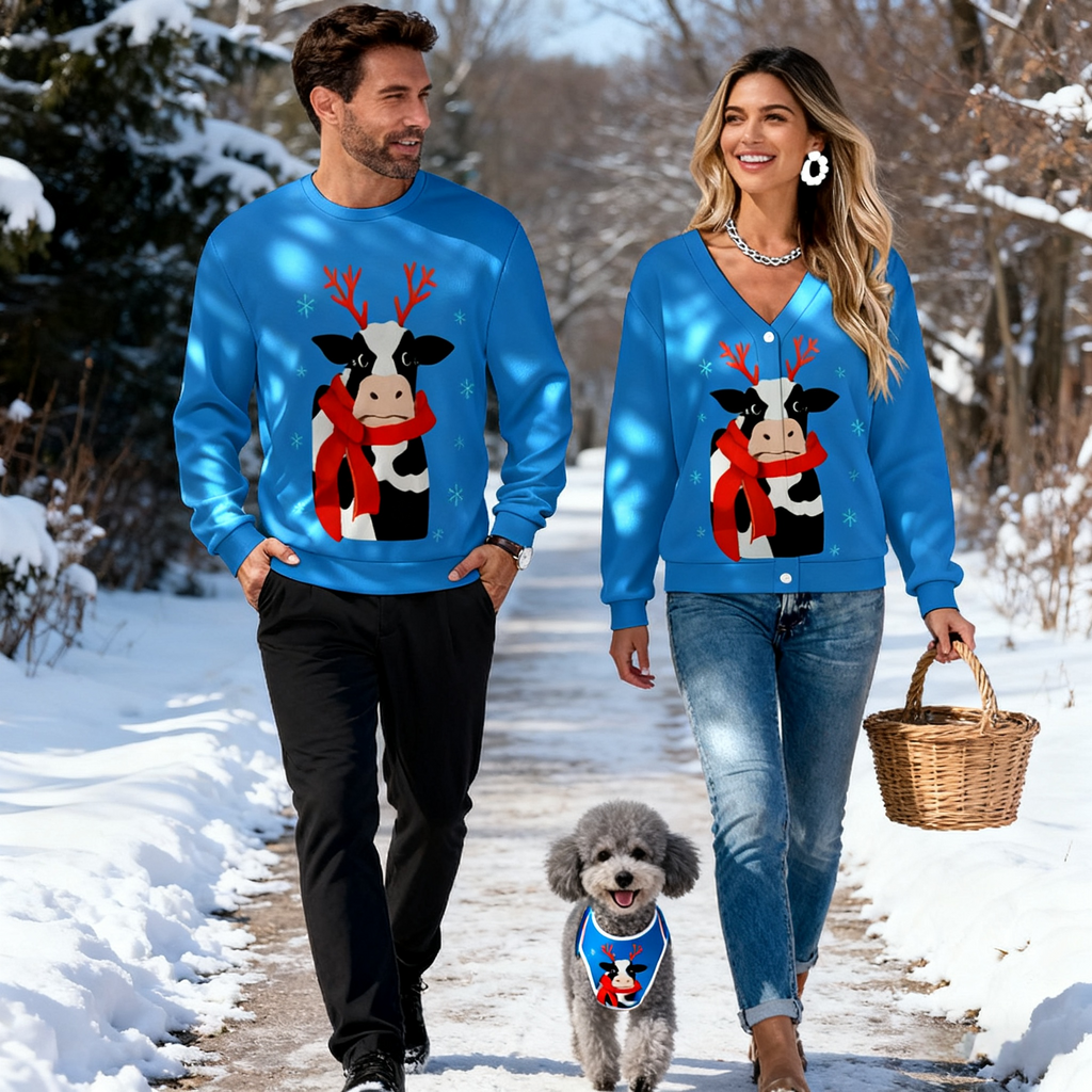 Blue Reindeer Cow Sweater