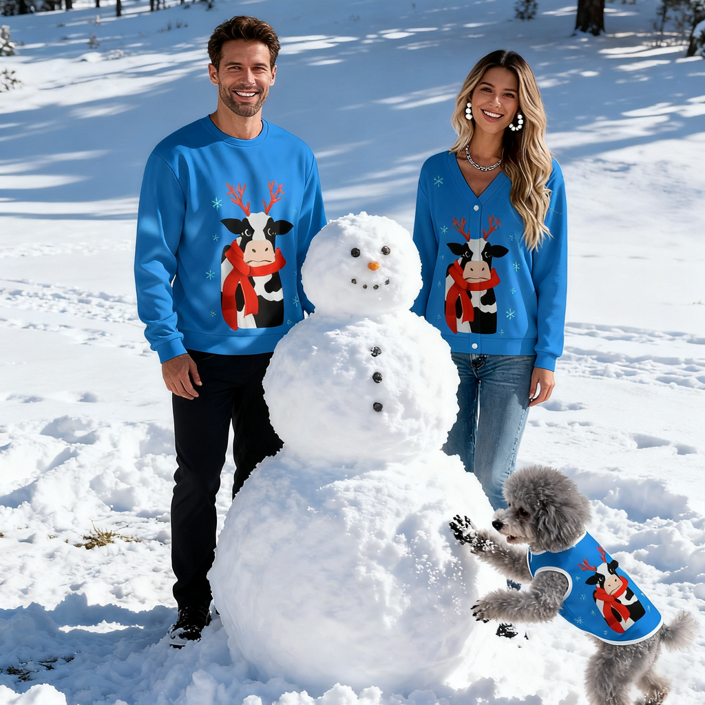 Blue Reindeer Cow Sweater