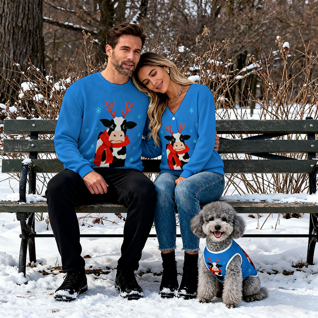 Blue Reindeer Cow Sweater