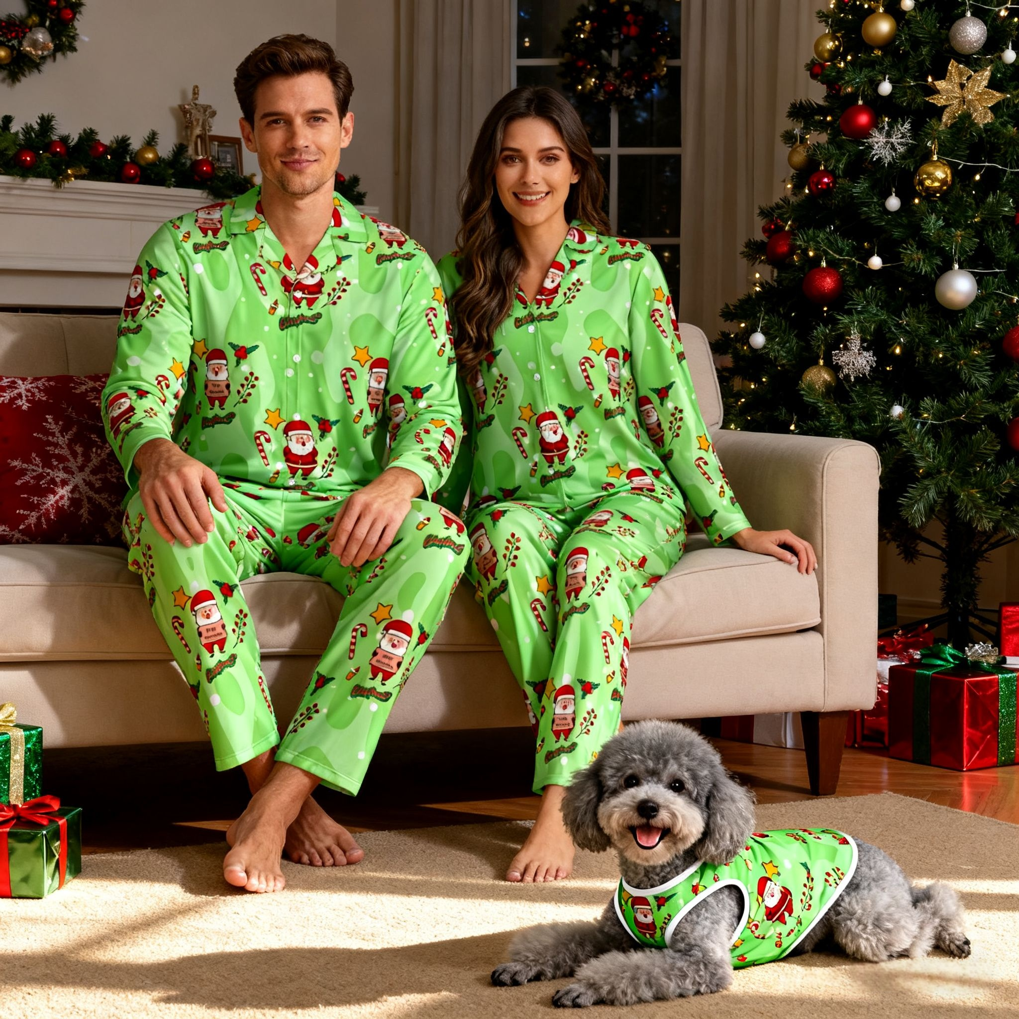 Holiday Green Santa Pajamas