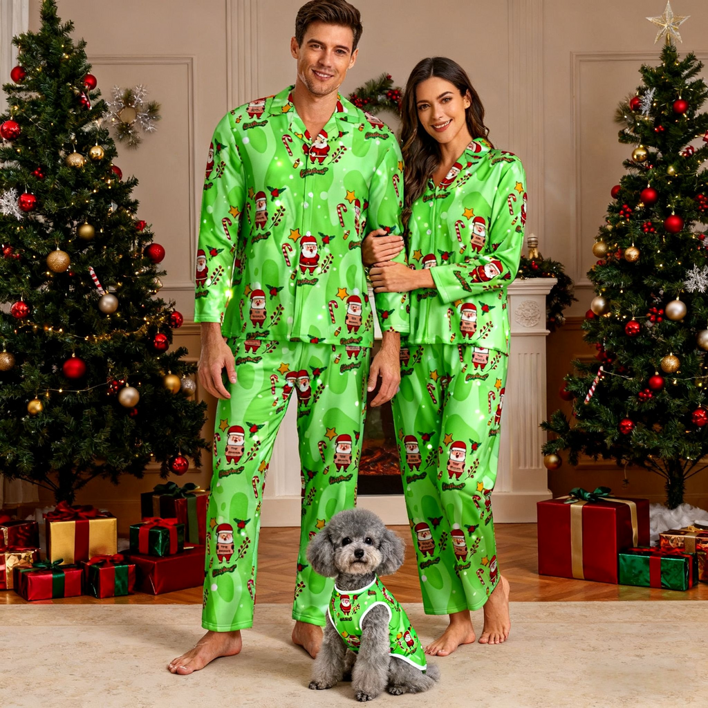 Holiday Green Santa Pajamas