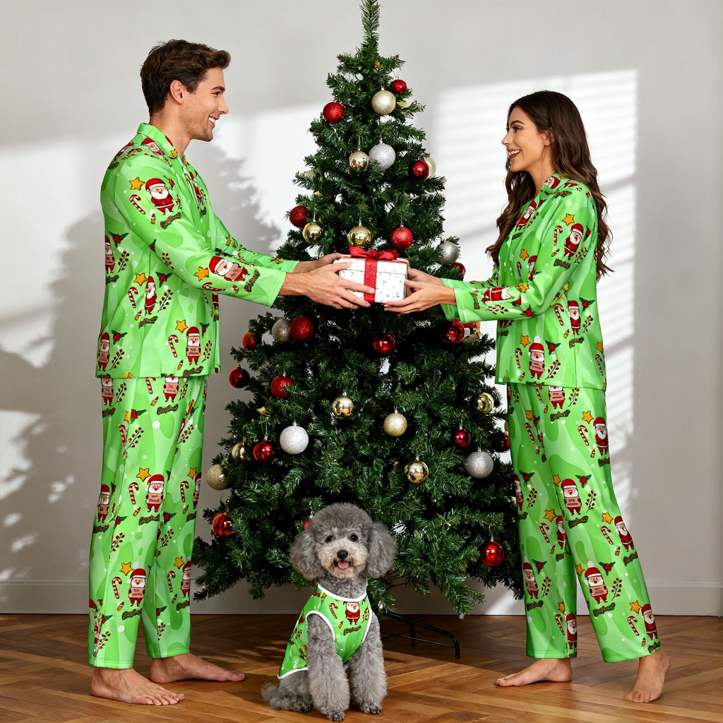 Holiday Green Santa Pajamas