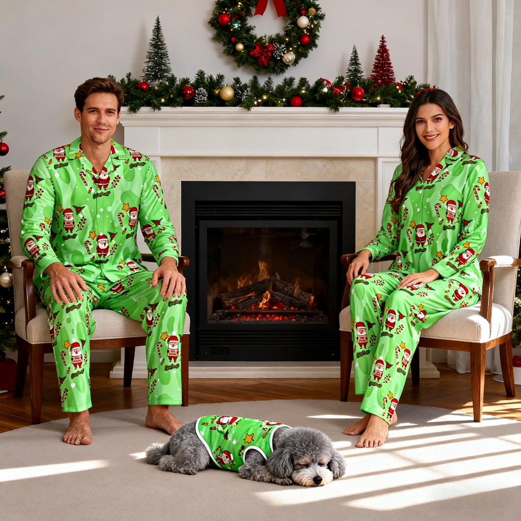Holiday Green Santa Pajamas