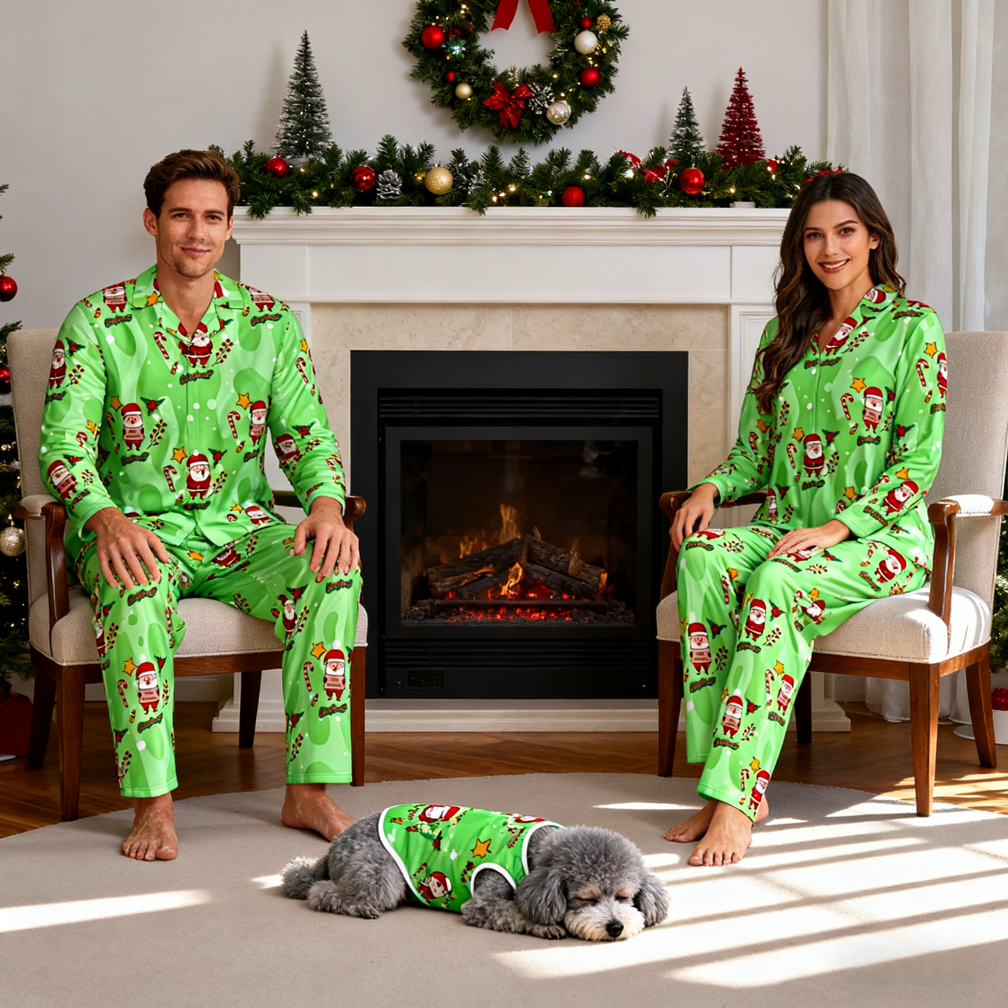 Holiday Green Santa Pajamas