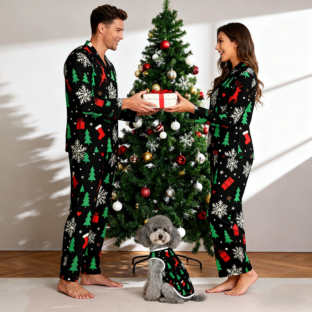 Holiday Green Santa Matching Pajamas