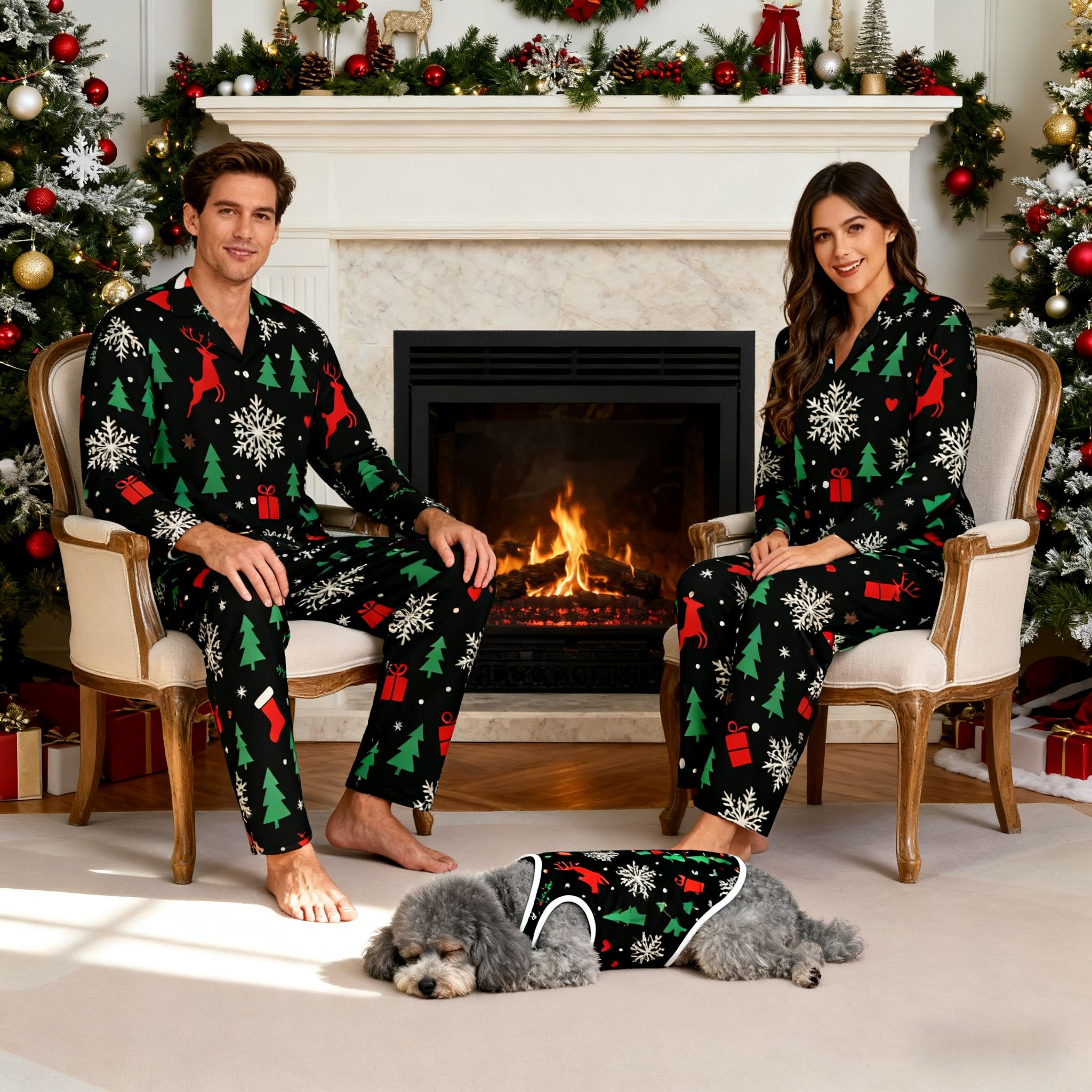 Holiday Green Santa Matching Pajamas