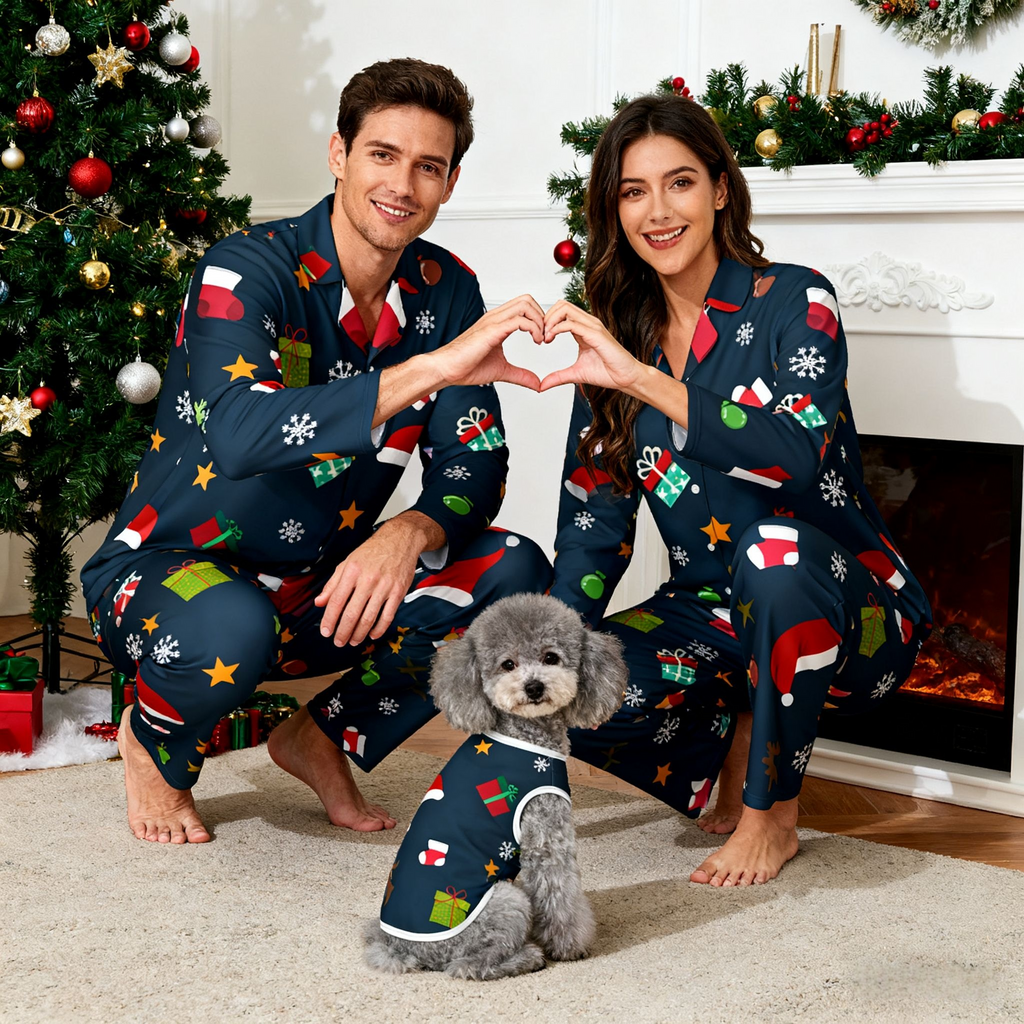 Holiday Santa Hats & Gifts Matching Pajamas