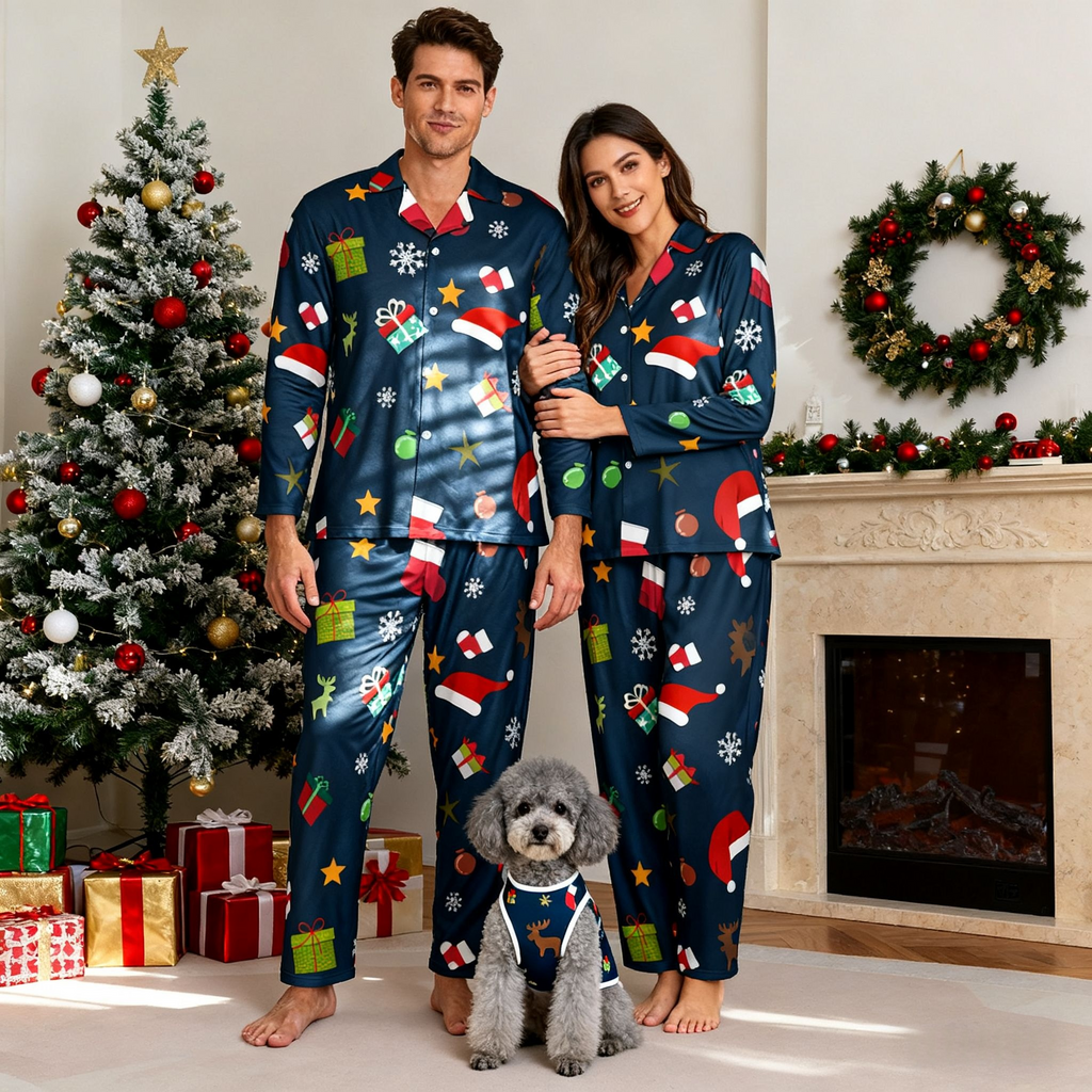 Holiday Santa Hats & Gifts Matching Pajamas