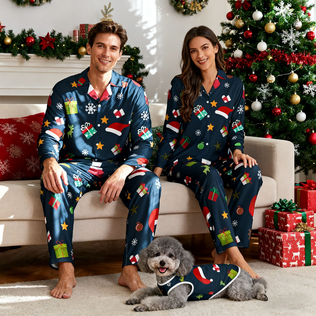 Holiday Santa Hats & Gifts Matching Pajamas