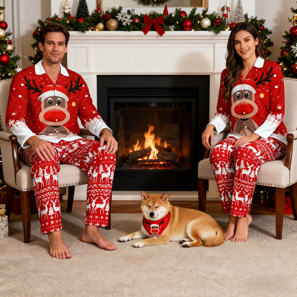 Holiday Red Reindeer Matching Pajamas