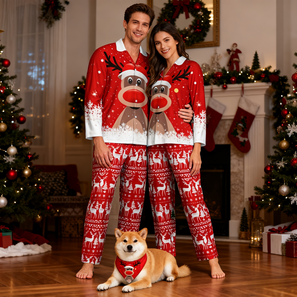 Holiday Red Reindeer Matching Pajamas