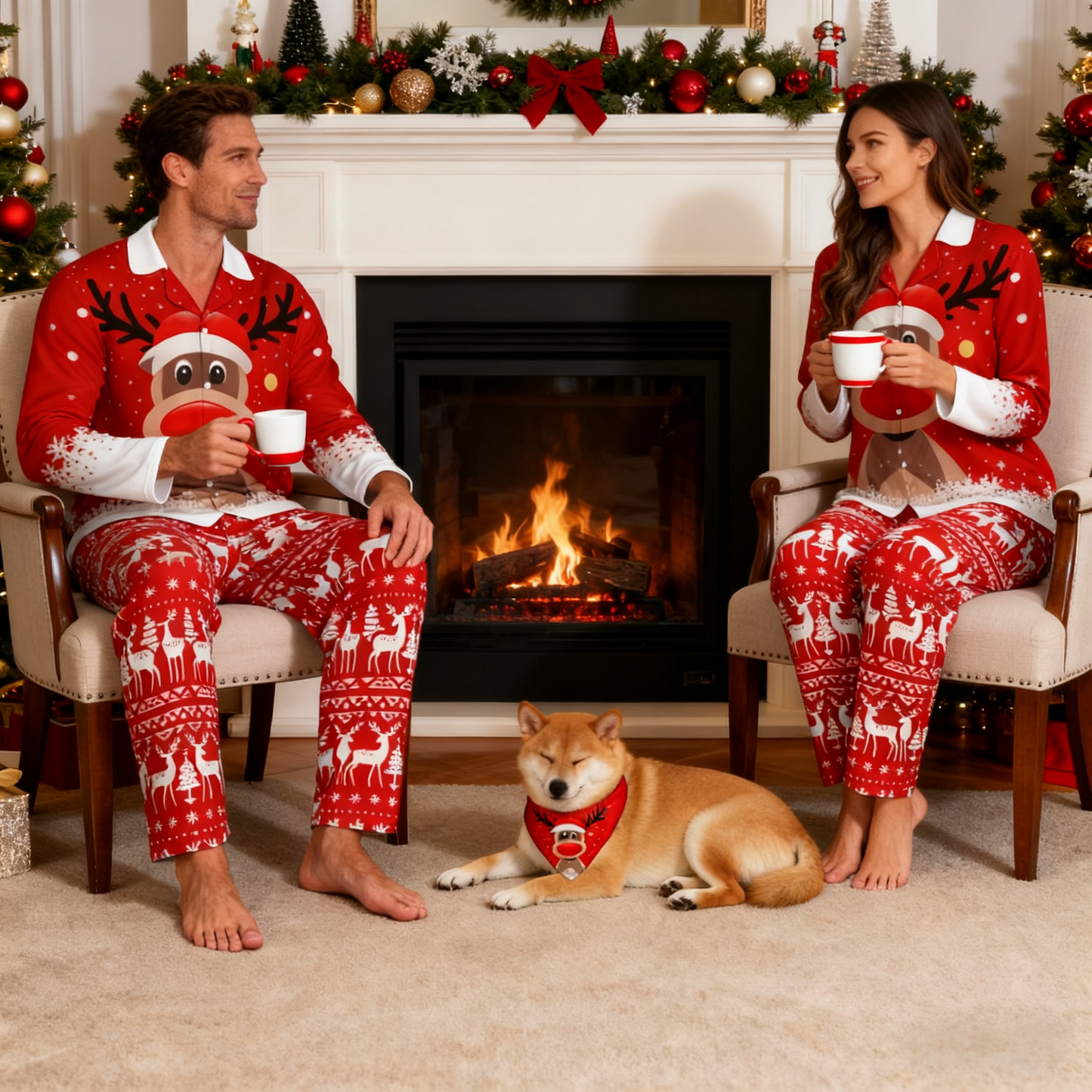 Holiday Red Reindeer Matching Pajamas