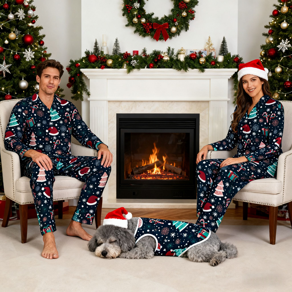 Holiday Santa & Tree Fun Matching Pajamas