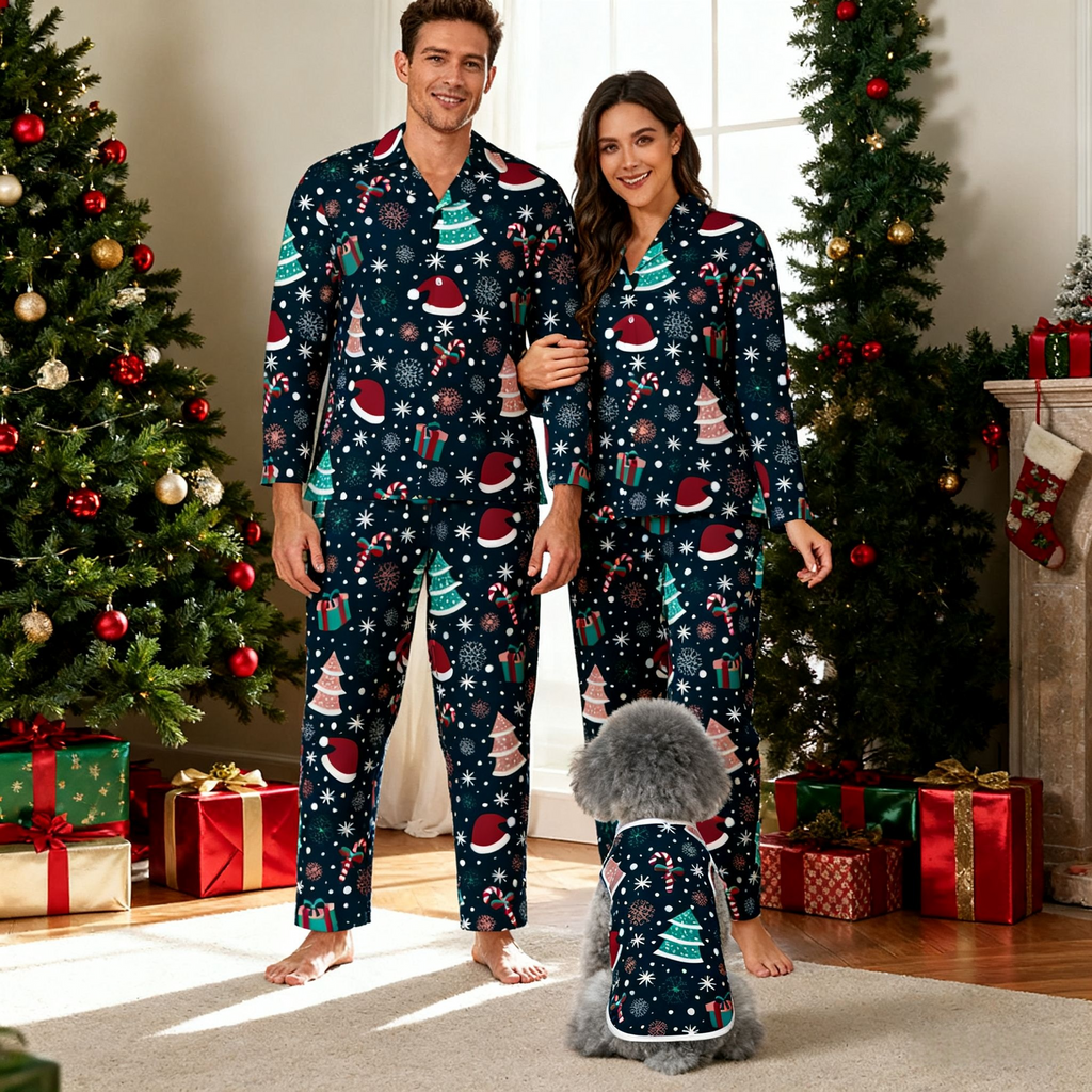 Holiday Santa & Tree Fun Matching Pajamas